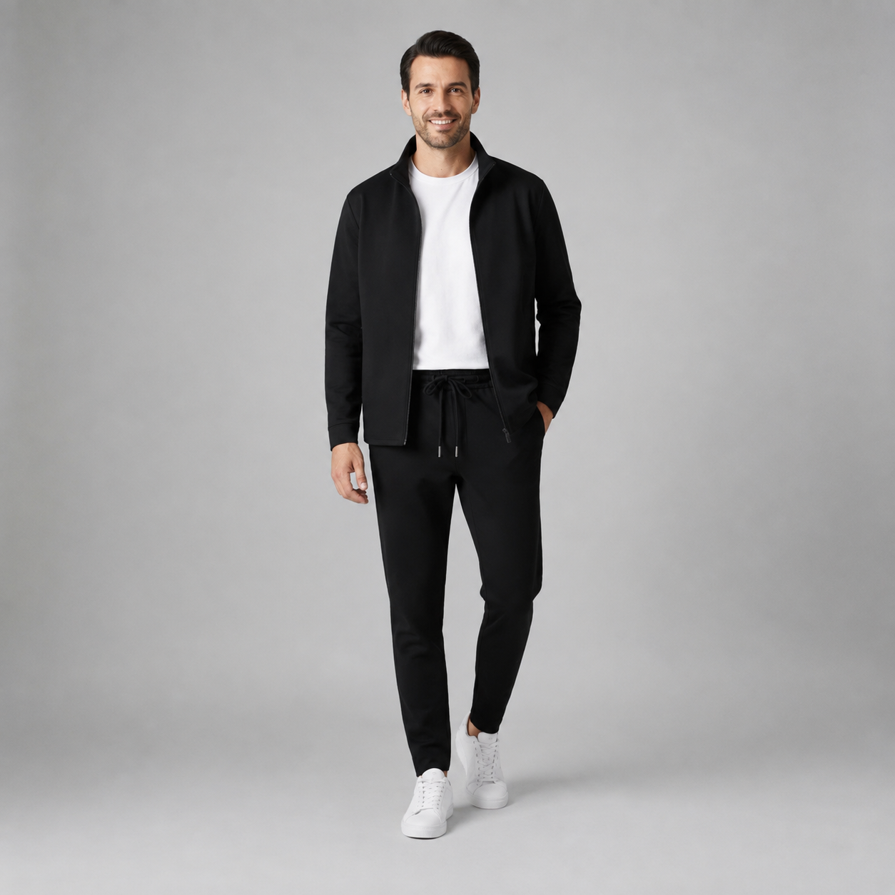 Casualowy Komplet Męski | Kurtka na Zamek i Spodnie Jogger | Elegancki Zestaw Męski na Co Dzień