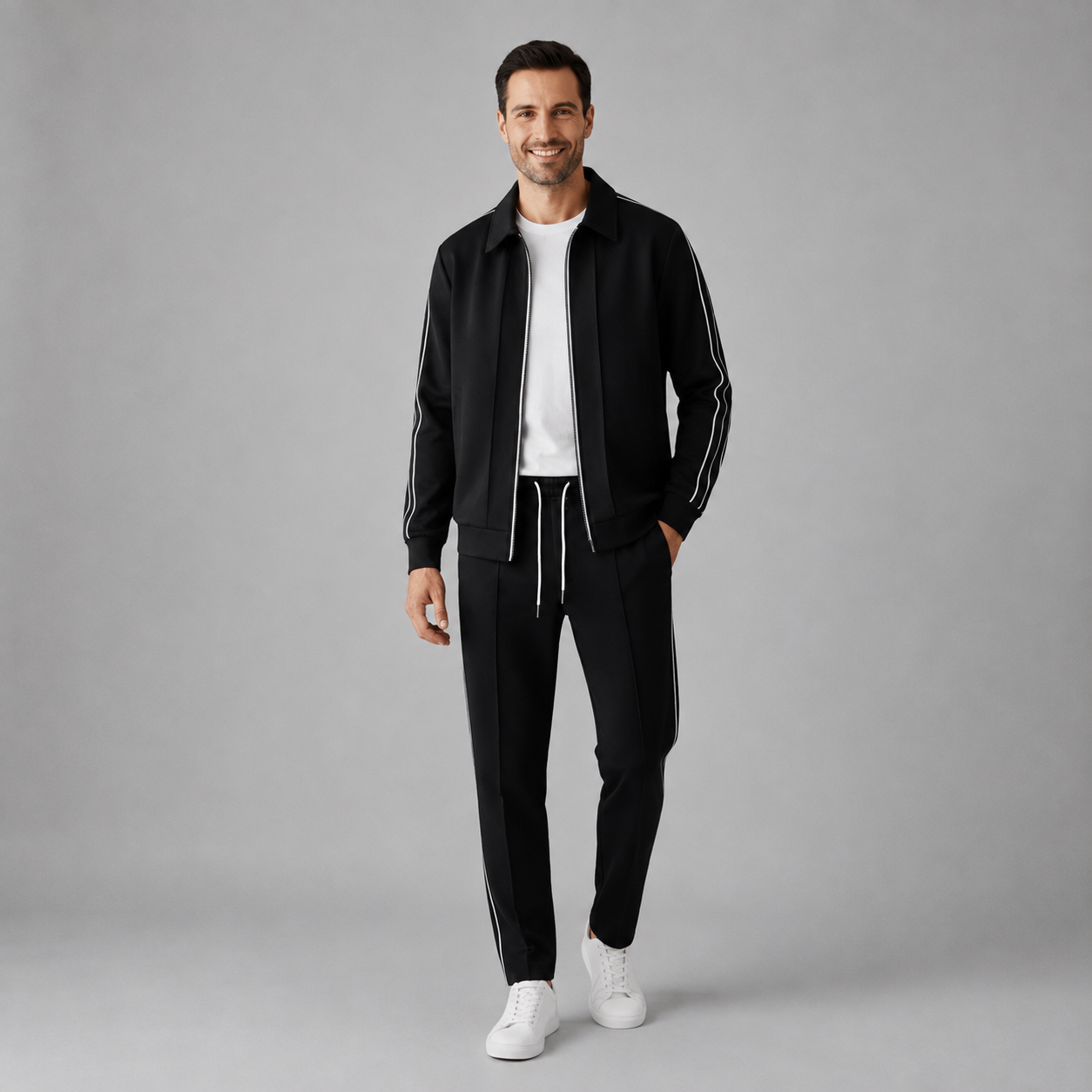 Męski Komplet Dresowy | Kurtka i Spodnie Jogger | Dwuczęściowy Zestaw Męski | Casual