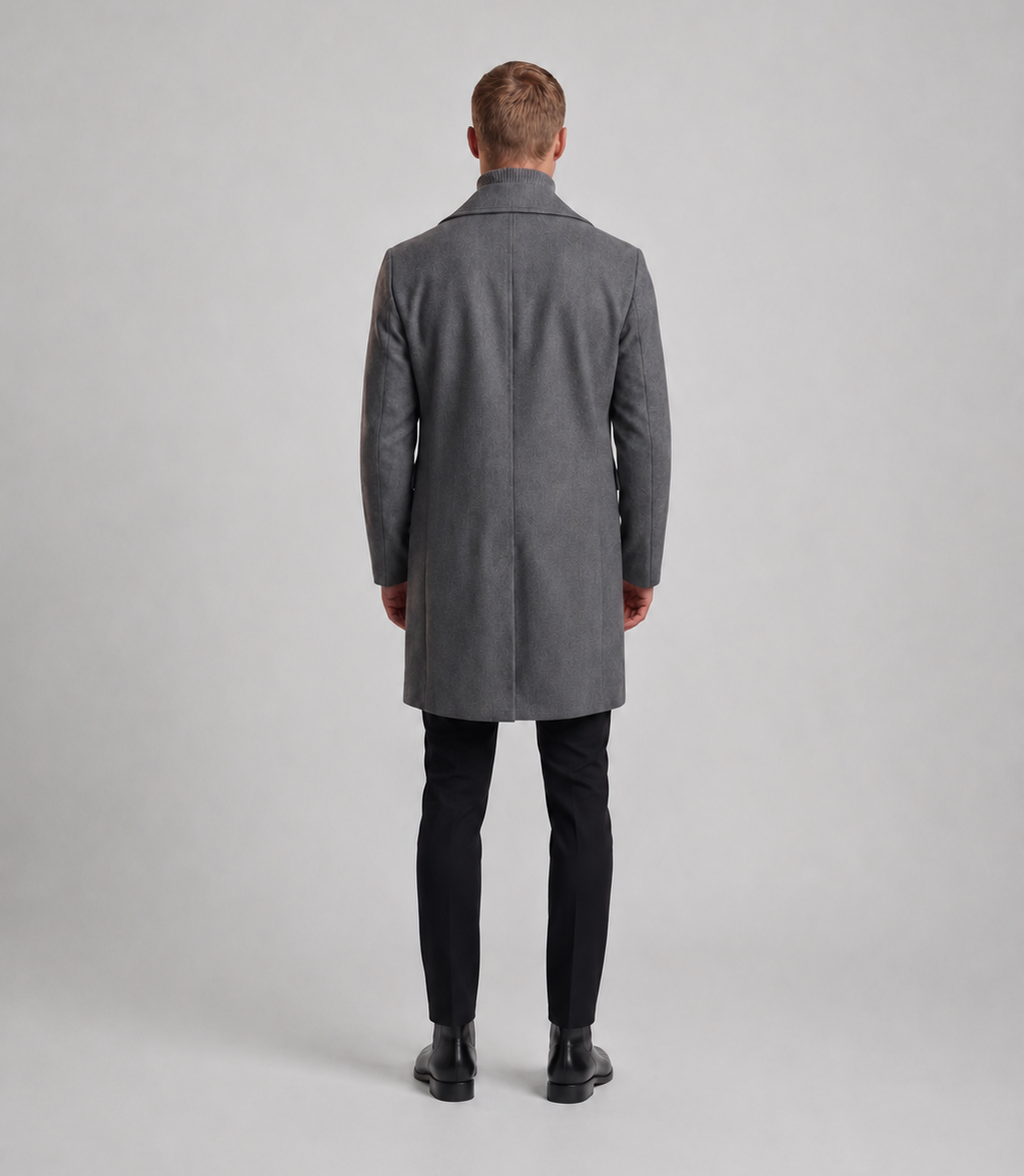 Płaszcz Wełniany Męski | Dwurzędowy Płaszcz Męski | Szary Płaszcz | Elegancki Płaszcz Męski