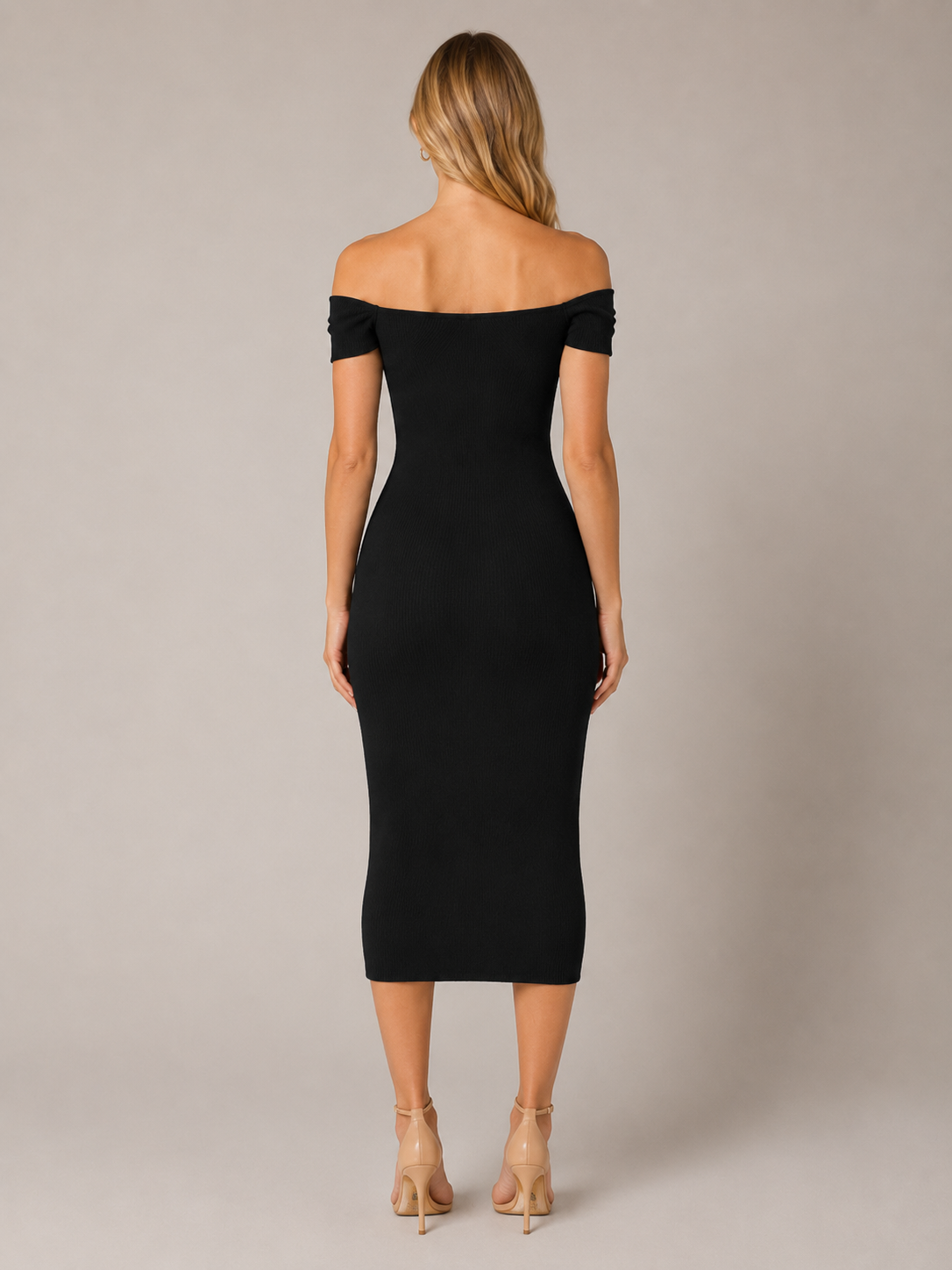 Prążkowana Sukienka Maxi Damska | Dopasowany Krój | Spódnica A-Line | Elegancka Długa Sukienka