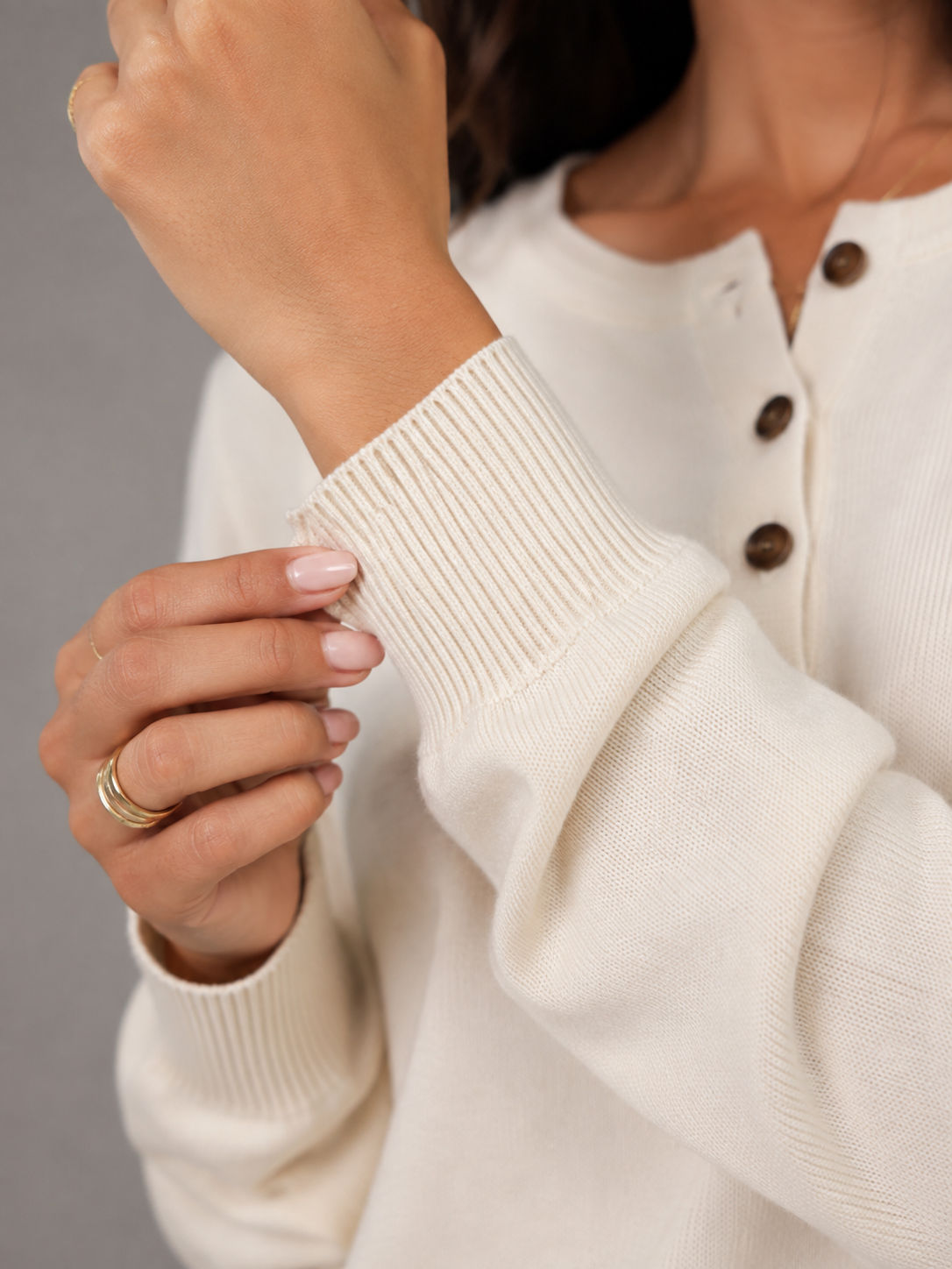 Sweter Damski Henley | Dzianinowy Sweter z Guzikami | Miękki Sweter Damski | Sweter do Pracy i na Co Dzień