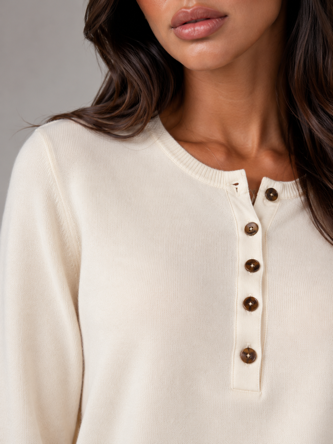 Sweter Damski Henley | Dzianinowy Sweter z Guzikami | Miękki Sweter Damski | Sweter do Pracy i na Co Dzień