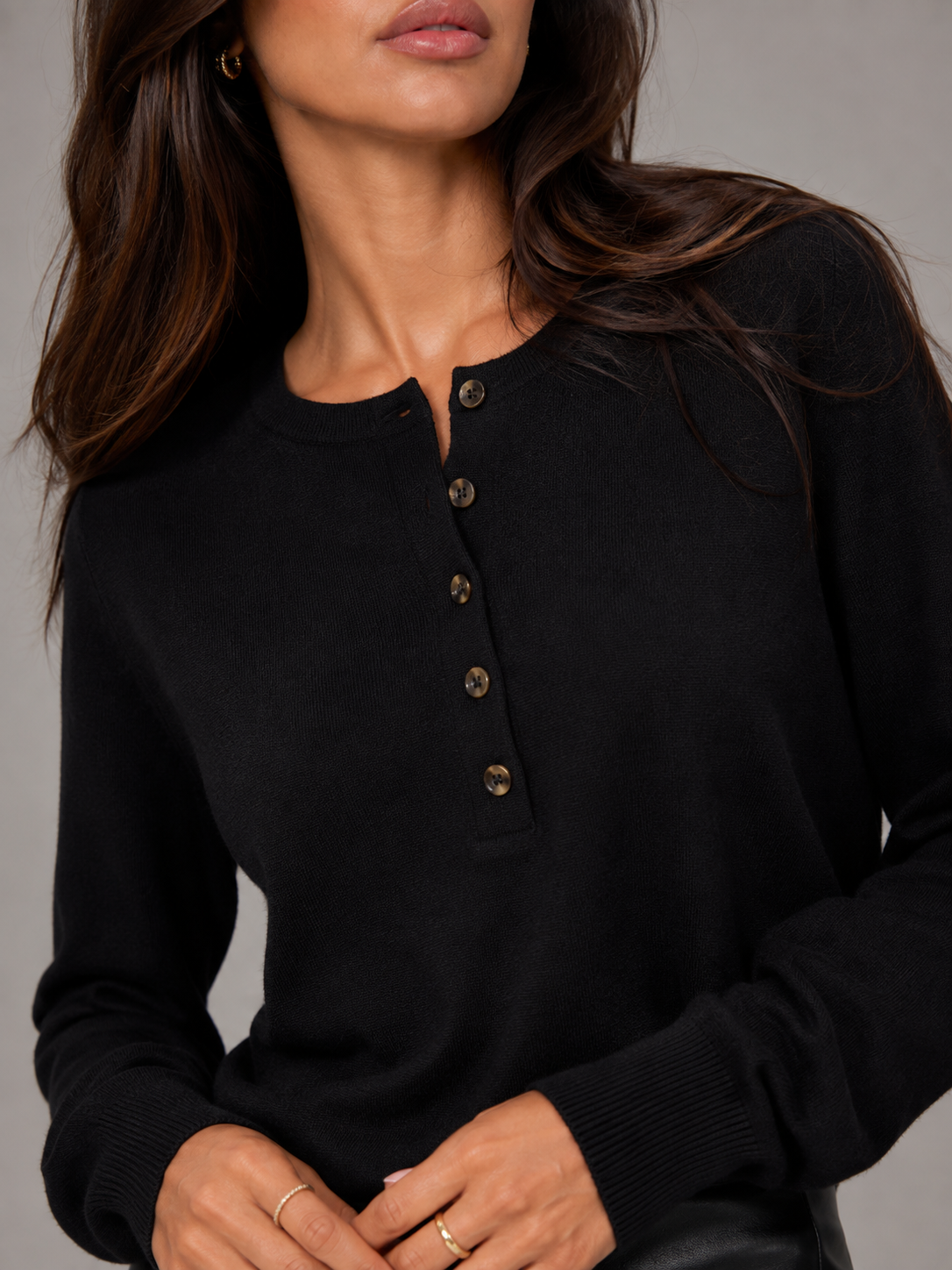 Sweter Damski Henley | Dzianinowy Sweter z Guzikami | Miękki Sweter Damski | Sweter do Pracy i na Co Dzień
