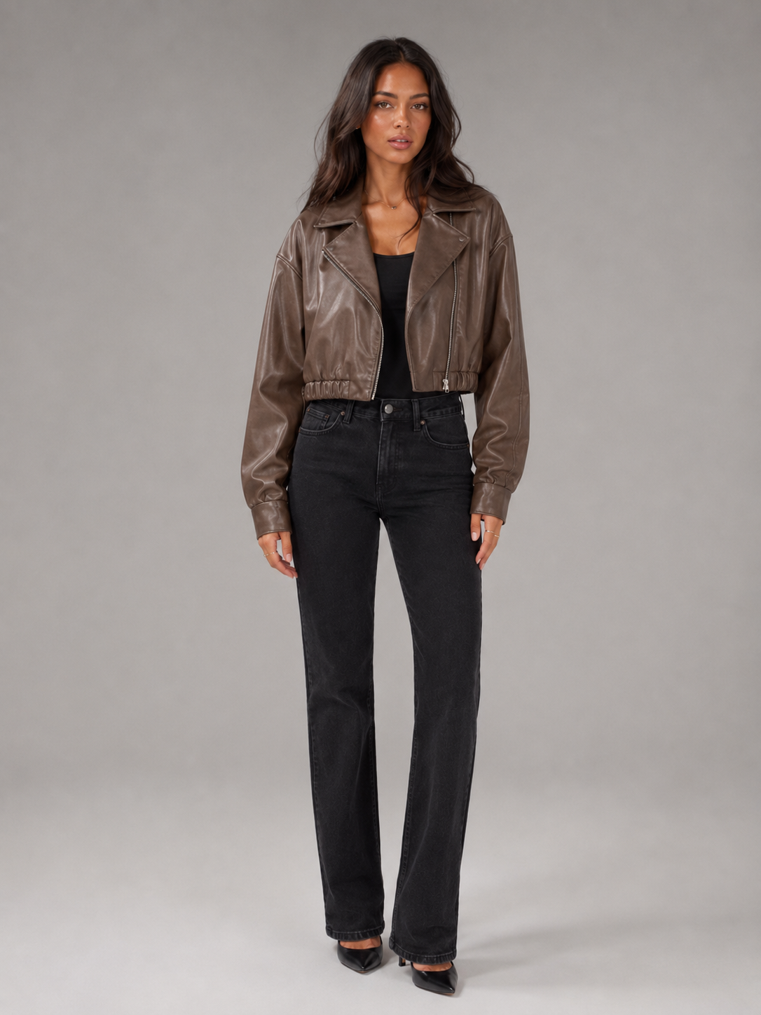 Ramoneska Damska | Krótka Kurtka ze Skóry Ekologicznej | Kurtka Biker | Asymetryczny Zamek | Kurtka Jesienna