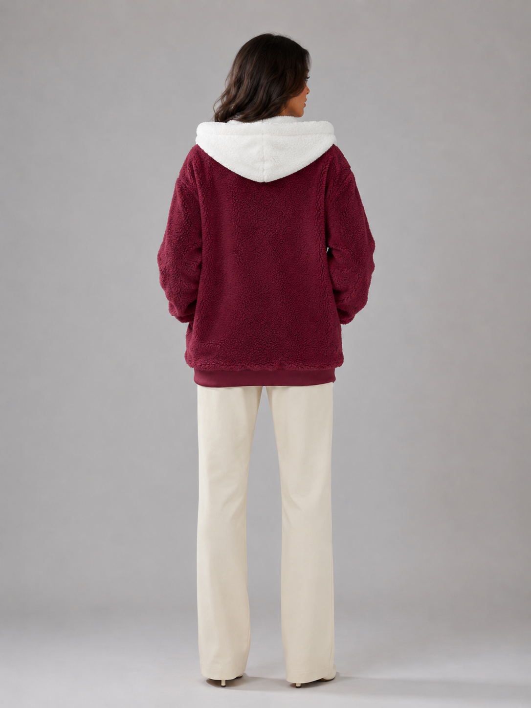 Bluza Sherpa Damska | Ocieplana Bluza z Kapturem | Polar Damski Oversize | Bluza na Zamek | Jesień Zima