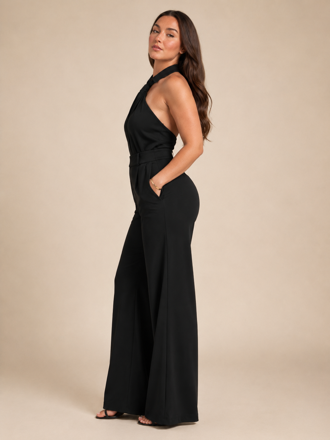 Kombinezon Damski Halter | Spodnie Palazzo | Szerokie Nogawki | Elegancki Kombinezon Damski