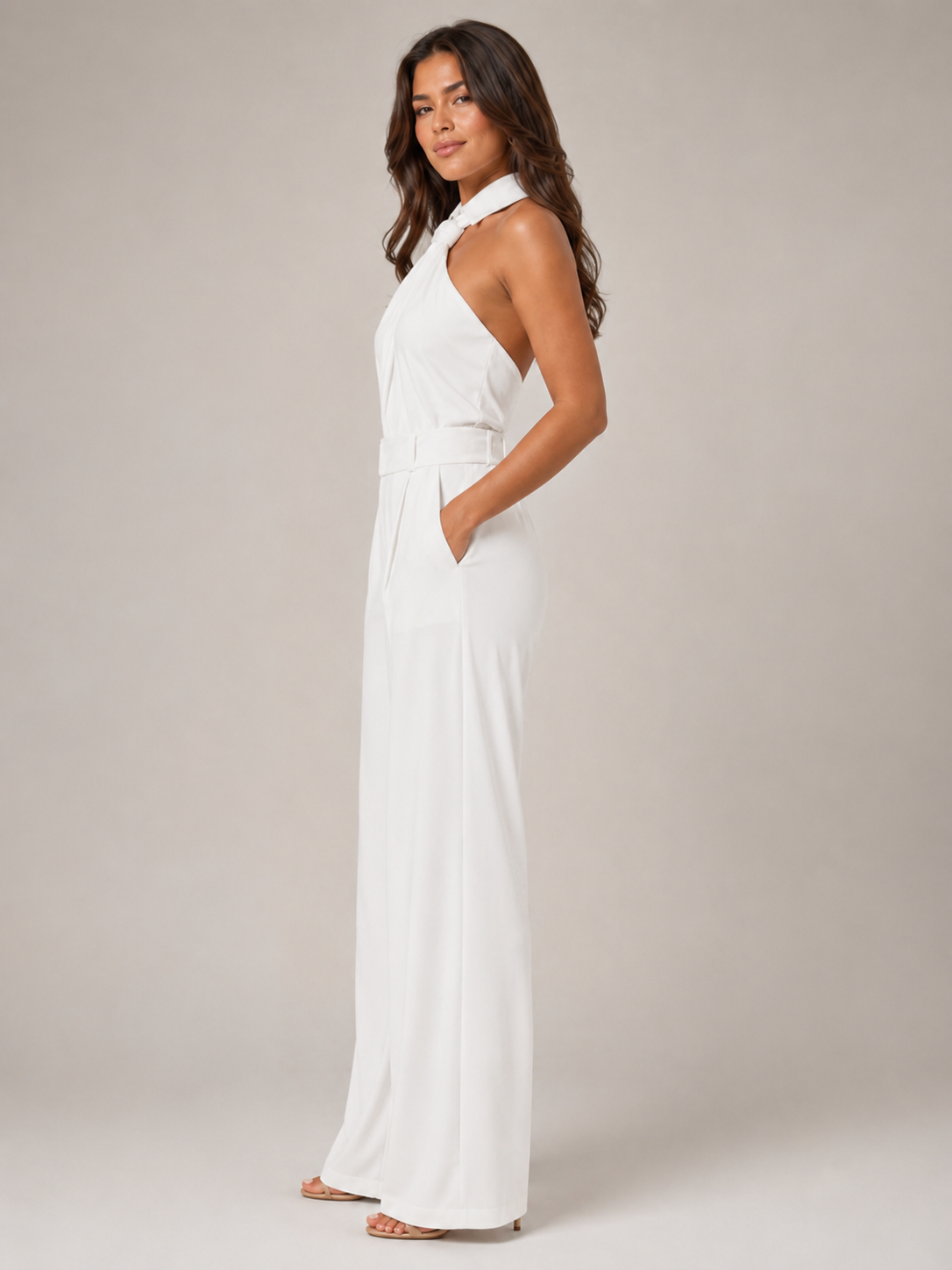 Kombinezon Damski Halter | Spodnie Palazzo | Szerokie Nogawki | Elegancki Kombinezon Damski