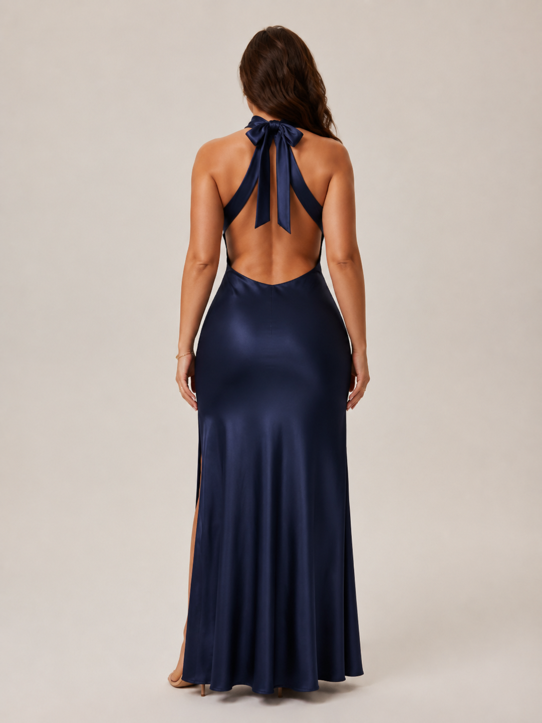 Sukienka Maxi Damska | Halter | Odkryte Plecy | Boczne Rozcięcie | Elegancka Sukienka na Wesele