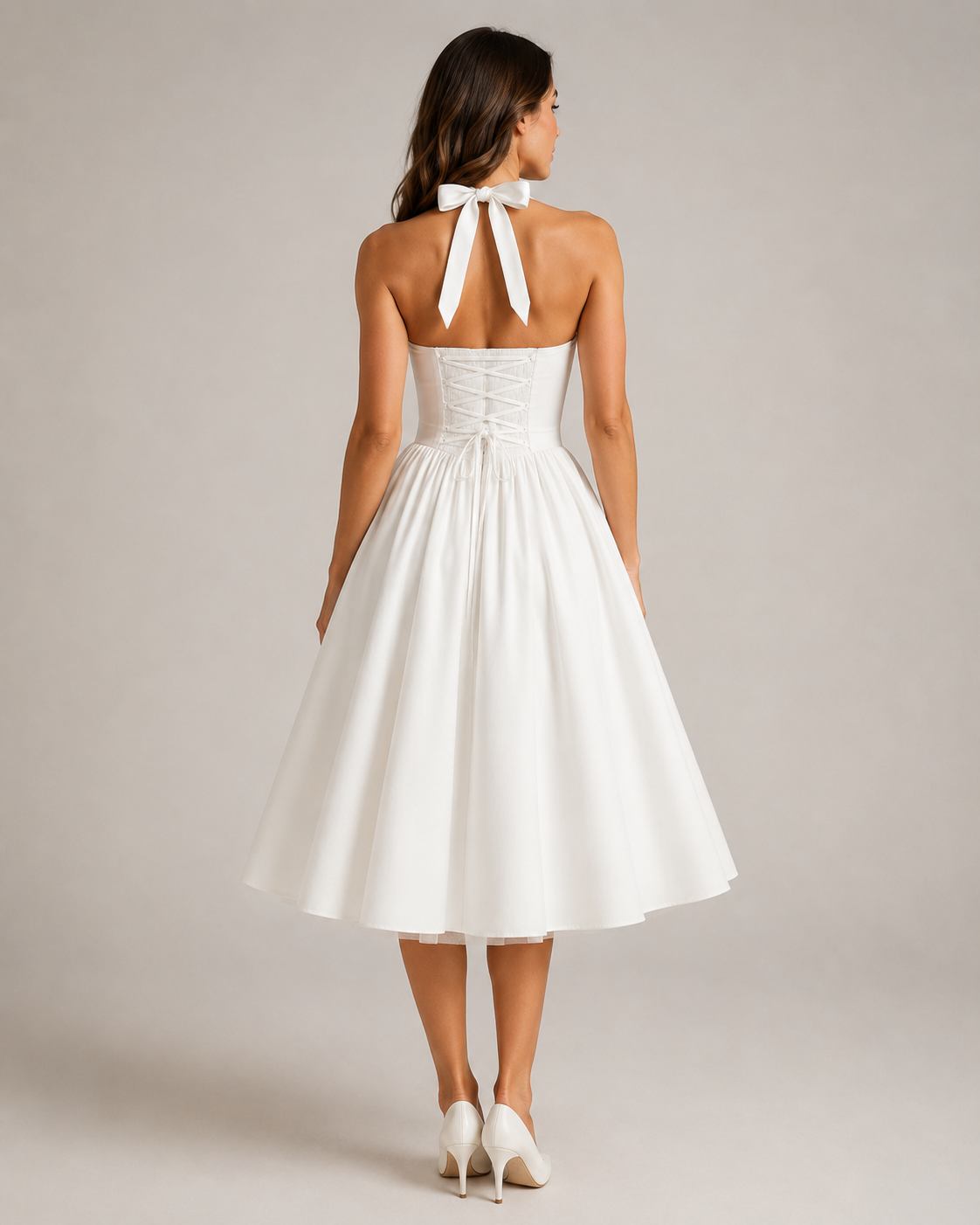 Sukienka Midi Damska | Halter | Rozkloszowana Spódnica | Elegancka Sukienka na Wesele