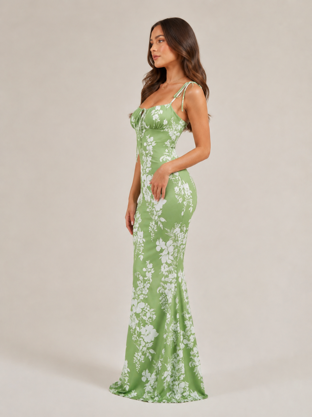 Niebieska Sukienka Maxi w Kwiaty | Sukienka Damska | Detale Kokardy | Elegancka Sukienka Letnia