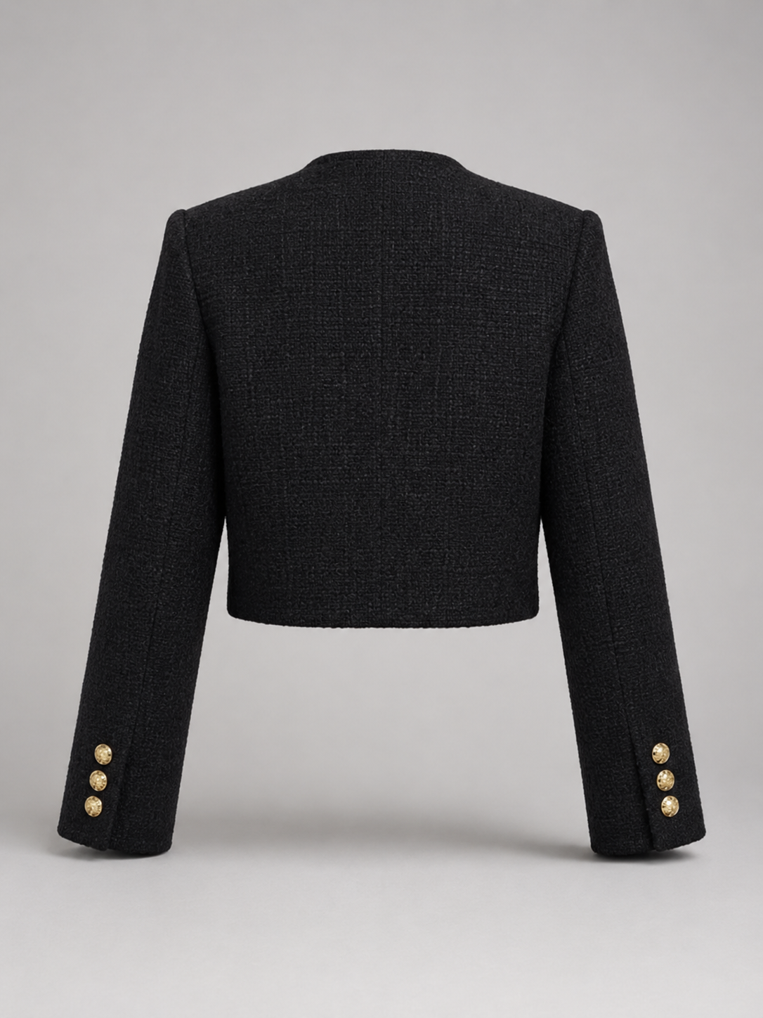 Kurtka Tweedowa Damska | Krótka Kurtka Bouclé | Złote Guziki | Elegancka Kurtka Damska