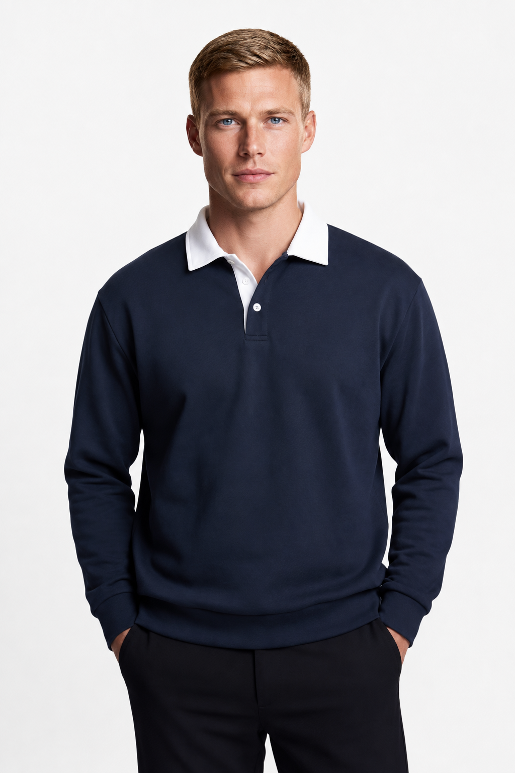 Męska Bluza Polo | Polarowa Bluza Męska | Kontrastowy Kołnierzyk | Regularny Krój | Ciepła Bluza Męska