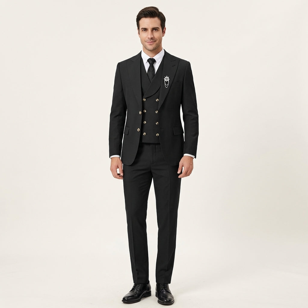 Garnitur Męski 3-Częściowy | Slim Fit | Marynarka, Kamizelka i Spodnie | Garnitur na Wesele i Ślub