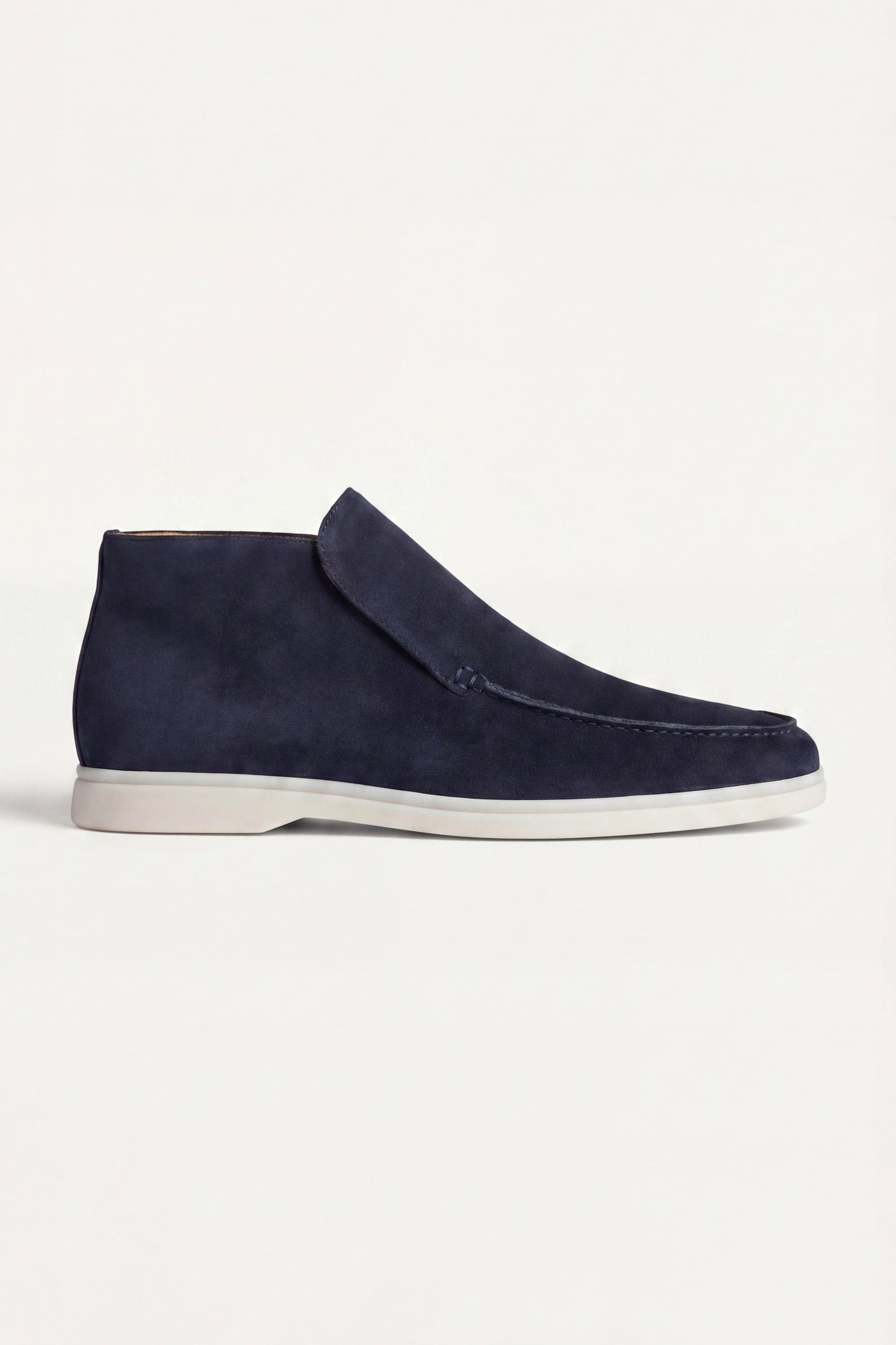 Granatowe Mokasyny High Top | Wysokie Mokasyny Zamszowe | Skóra Cielęca | Eleganckie Buty