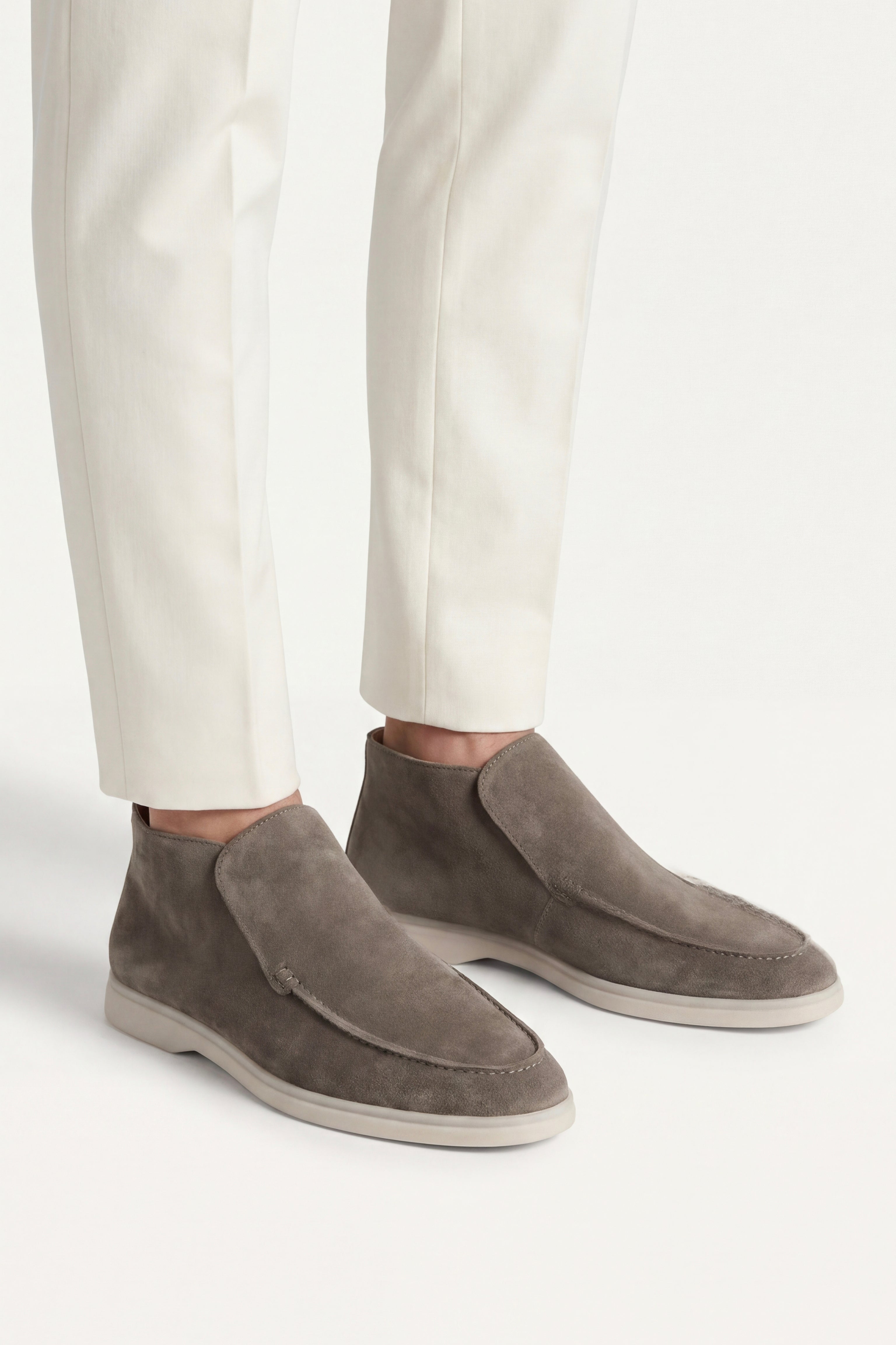Wysokie Mokasyny High Top | Oliwkowe Mokasyny Zamszowe | Skóra Cielęca | Eleganckie Buty