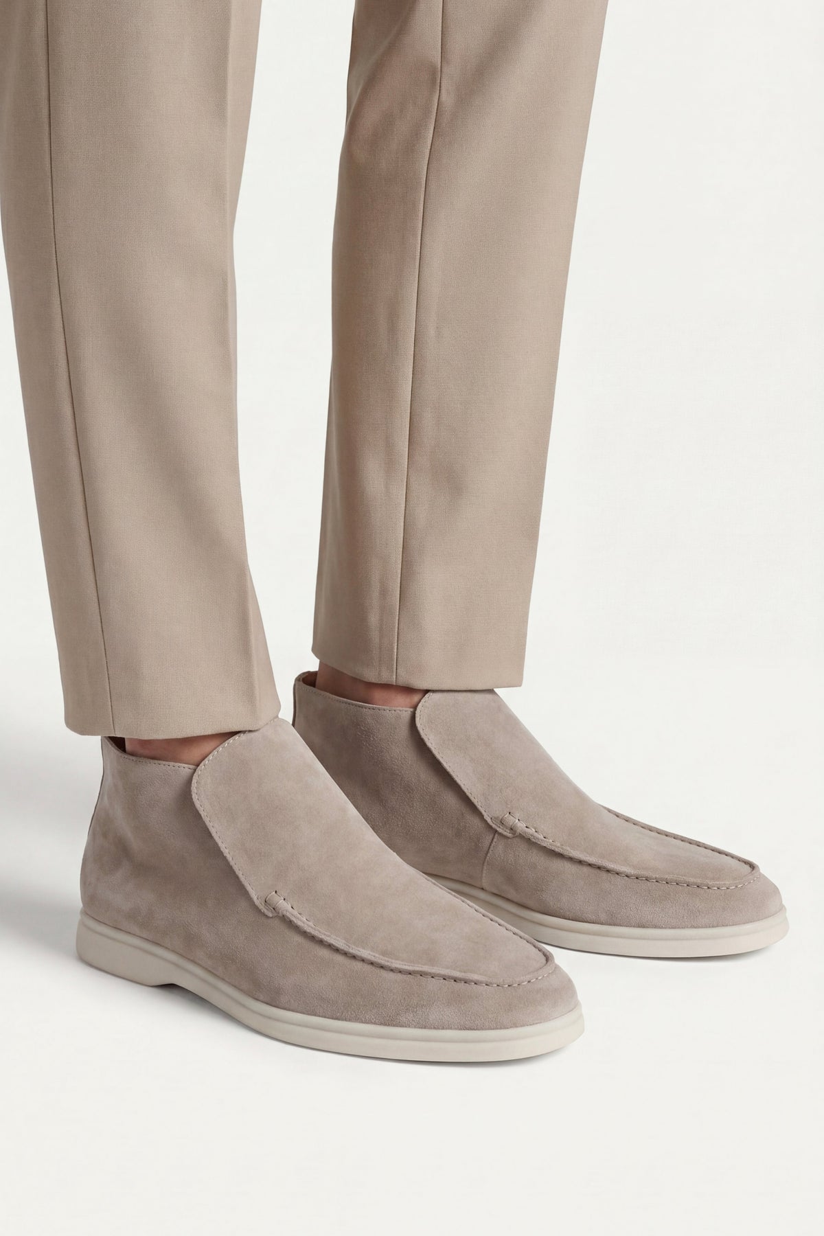 Taupe Mokasyny High Top | Wysokie Mokasyny Zamszowe | Skóra Cielęca | Eleganckie Buty