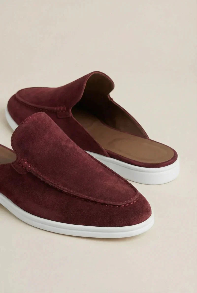 Bordowe Mokasyny Mule | Zamszowe Mokasyny | Otwarta Pięta | Skóra Cielęca | Eleganckie Buty