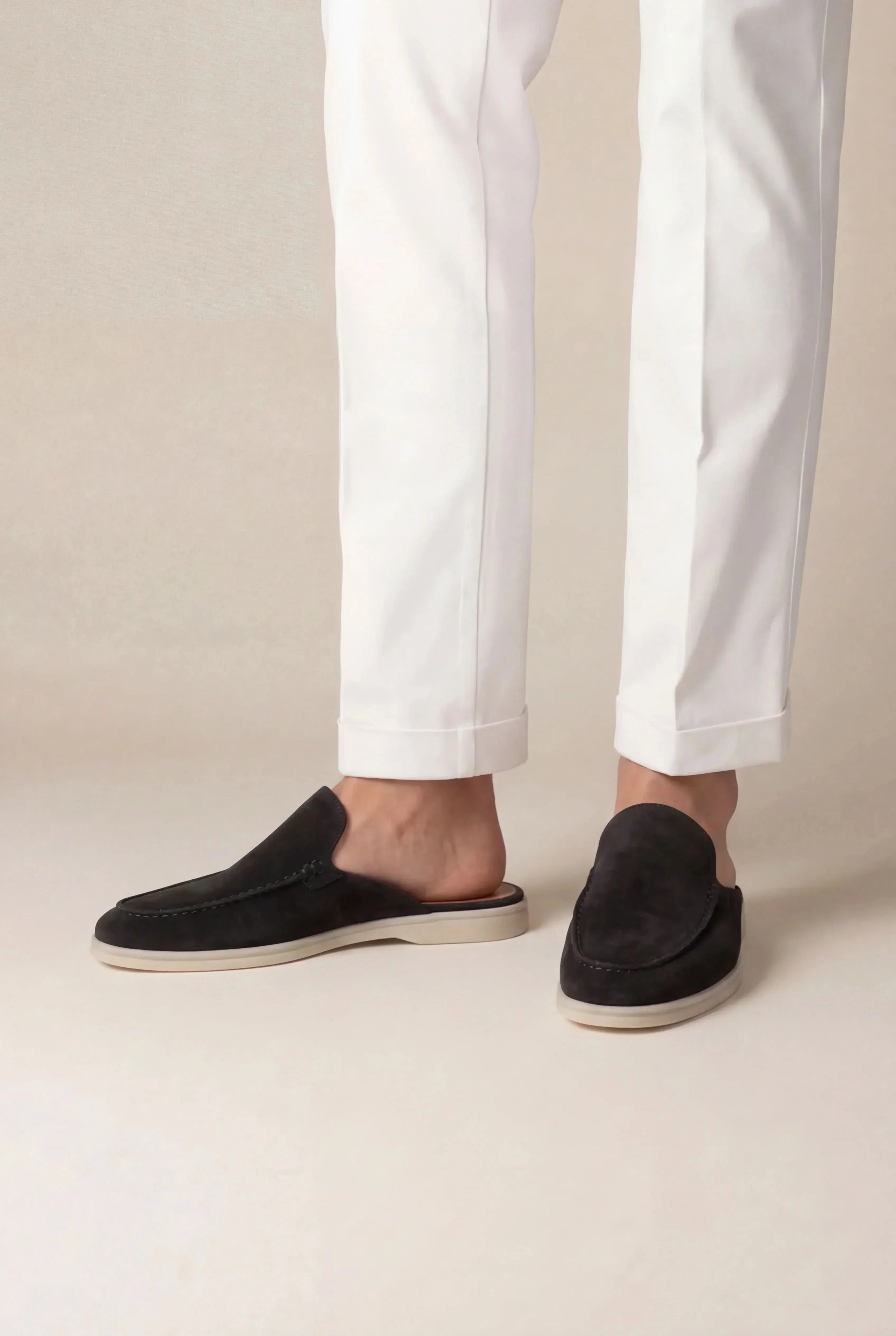 Czarne Mokasyny Mule | Zamszowe Mokasyny | Otwarta Pięta | Skóra Cielęca | Eleganckie Buty