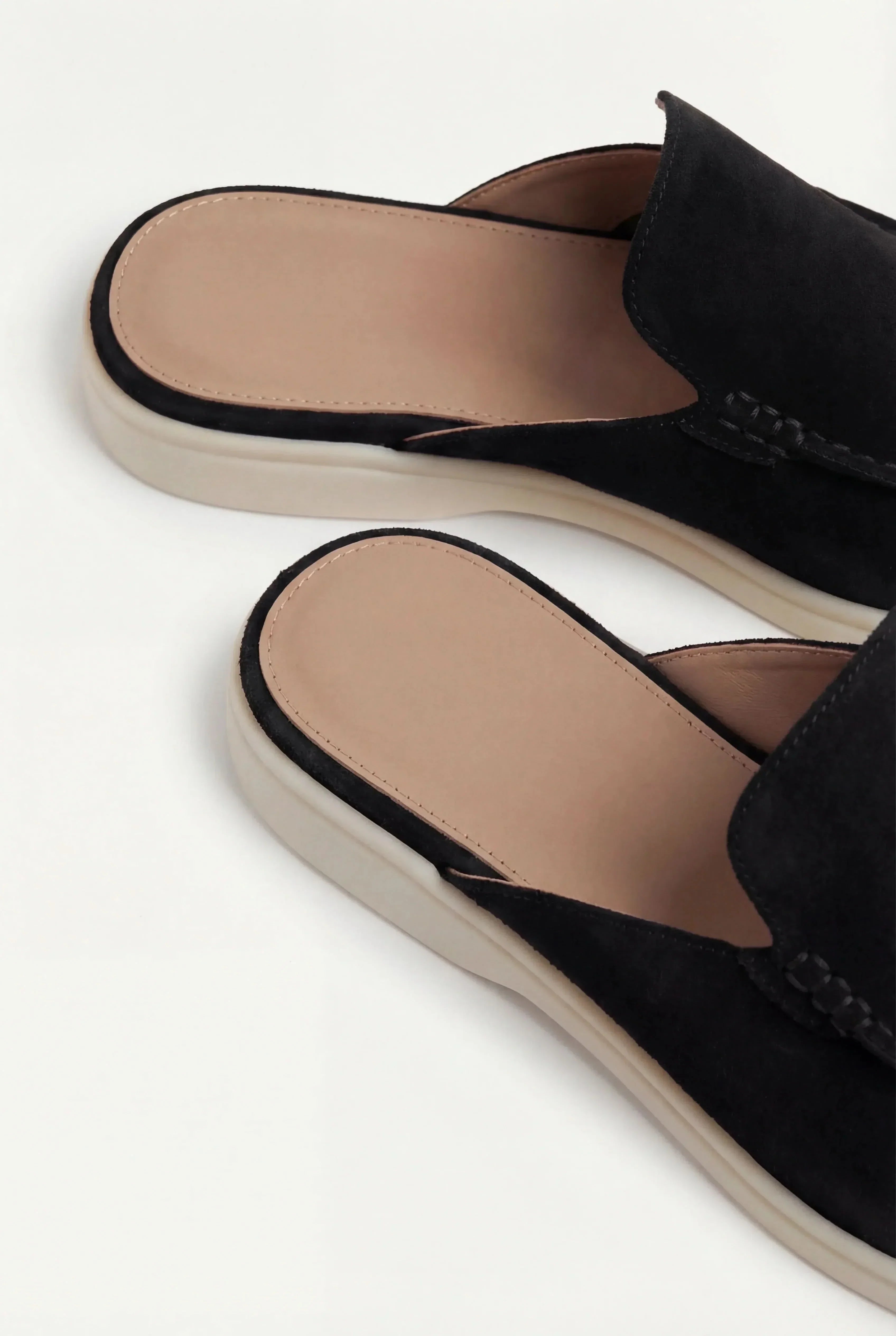Czarne Mokasyny Mule | Zamszowe Mokasyny | Otwarta Pięta | Skóra Cielęca | Eleganckie Buty
