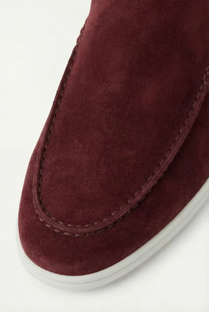 Bordowe Mokasyny Mule | Zamszowe Mokasyny | Otwarta Pięta | Skóra Cielęca | Eleganckie Buty