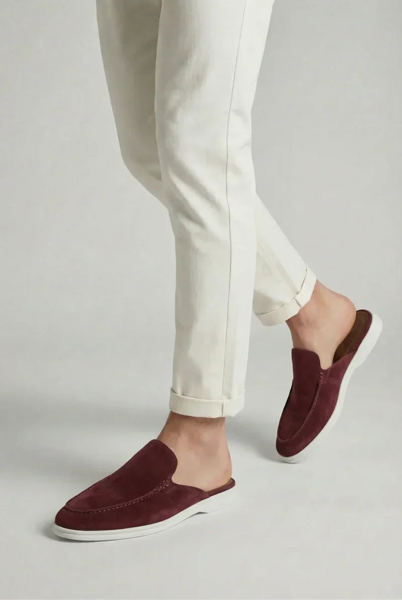 Bordowe Mokasyny Mule | Zamszowe Mokasyny | Otwarta Pięta | Skóra Cielęca | Eleganckie Buty
