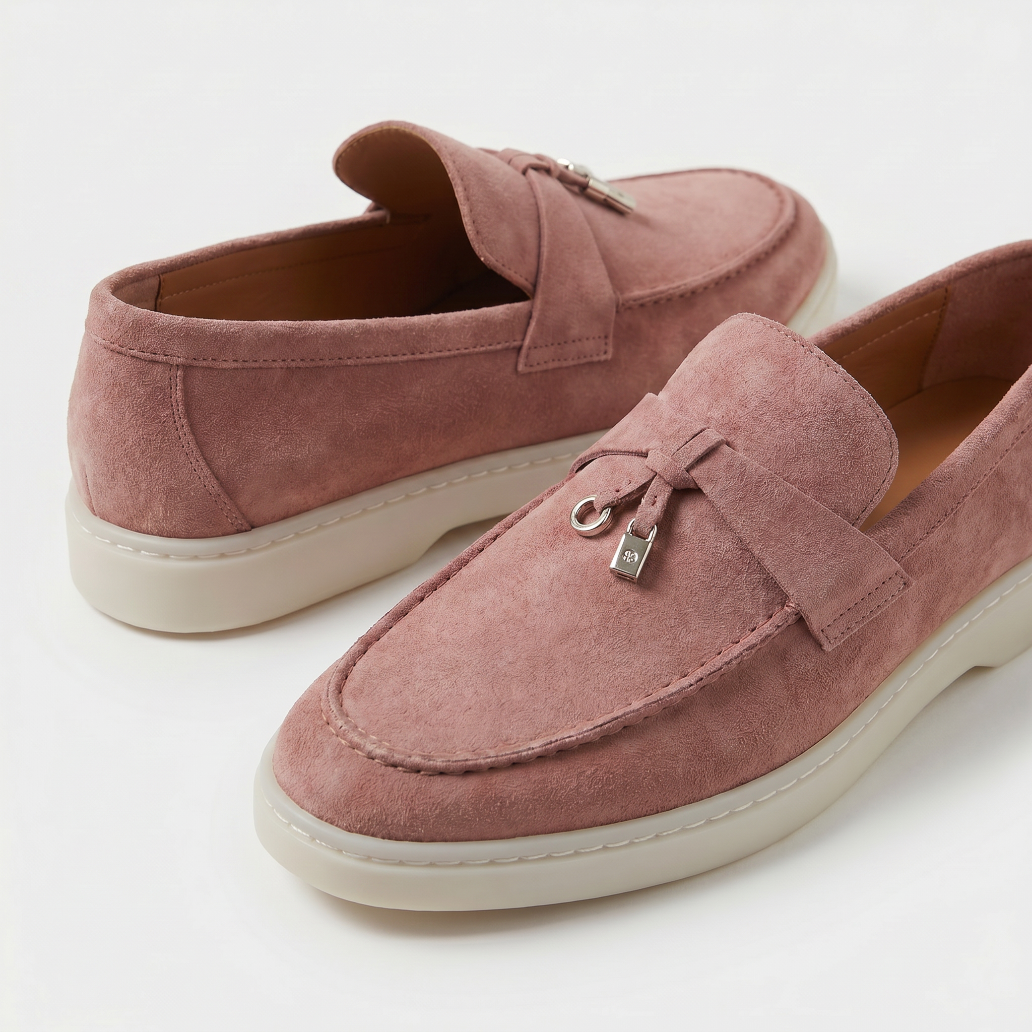 Różowe Mokasyny Damskie | Zamszowe Mokasyny Damskie | Złoty Detal | Eleganckie Buty Damskie