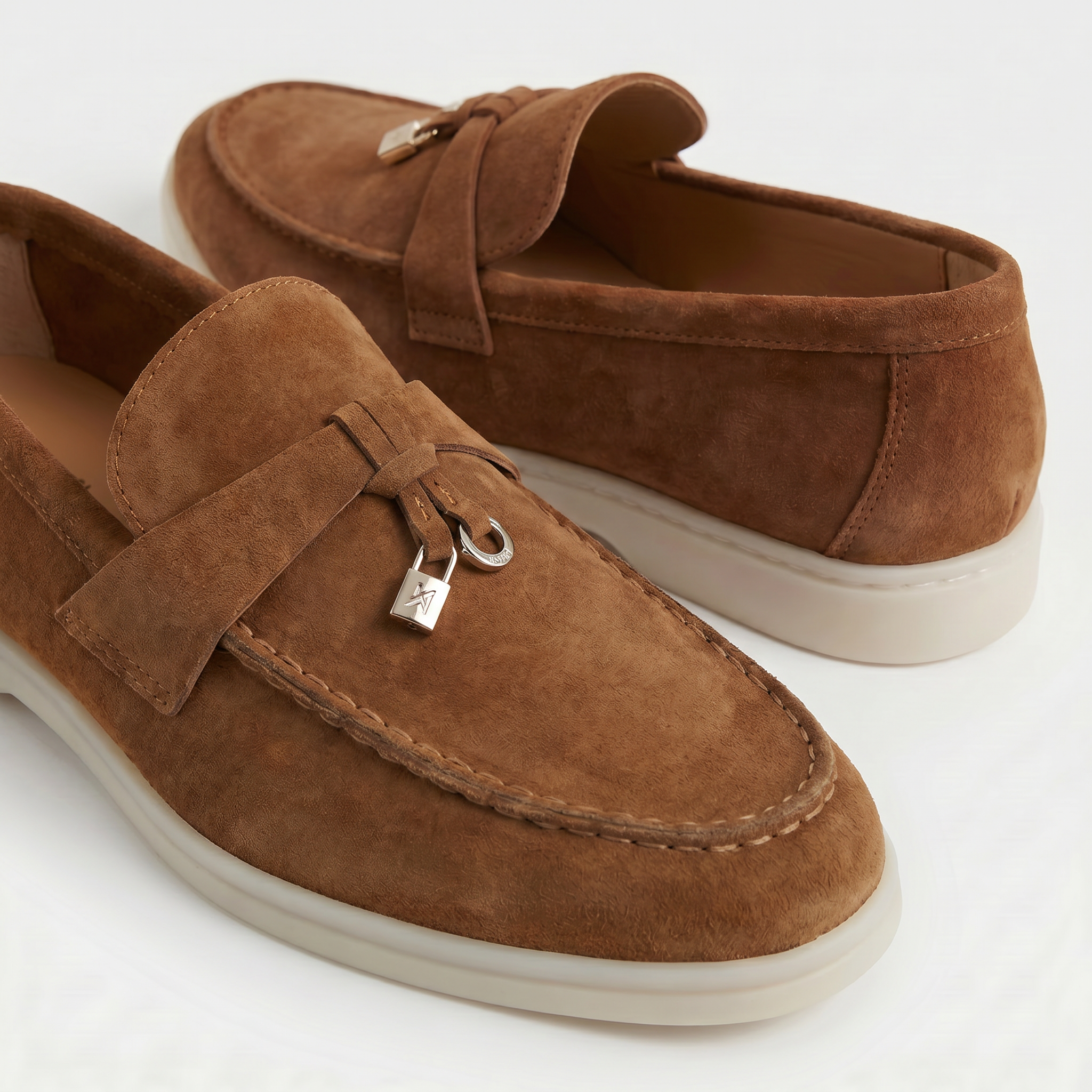 Brązowe Mokasyny Damskie | Zamszowe Mokasyny Damskie | Srebrny Detal | Eleganckie Buty Damskie