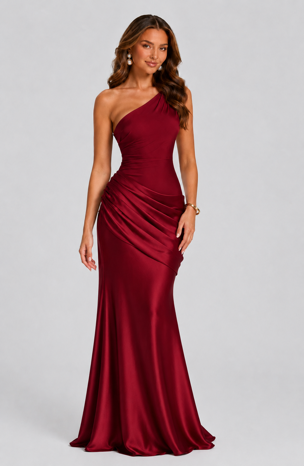 Elegancka Sukienka Maxi na Jedno Ramię z Drapowaniem w Talii