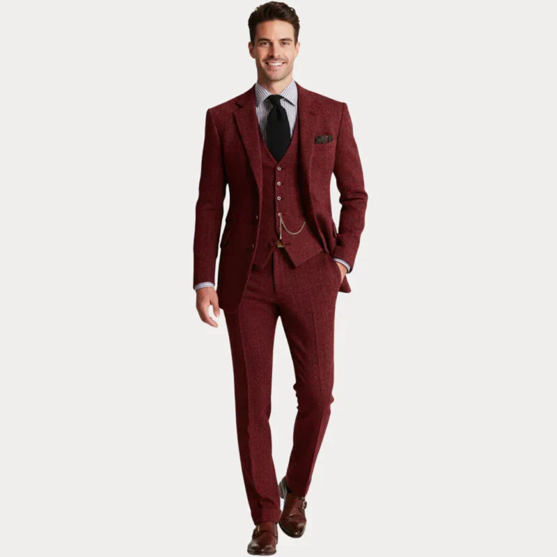 Garnitur Męski 3-Częściowy | Slim Fit | Marynarka, Kamizelka i Spodnie | Garnitur na Wesele i Ślub