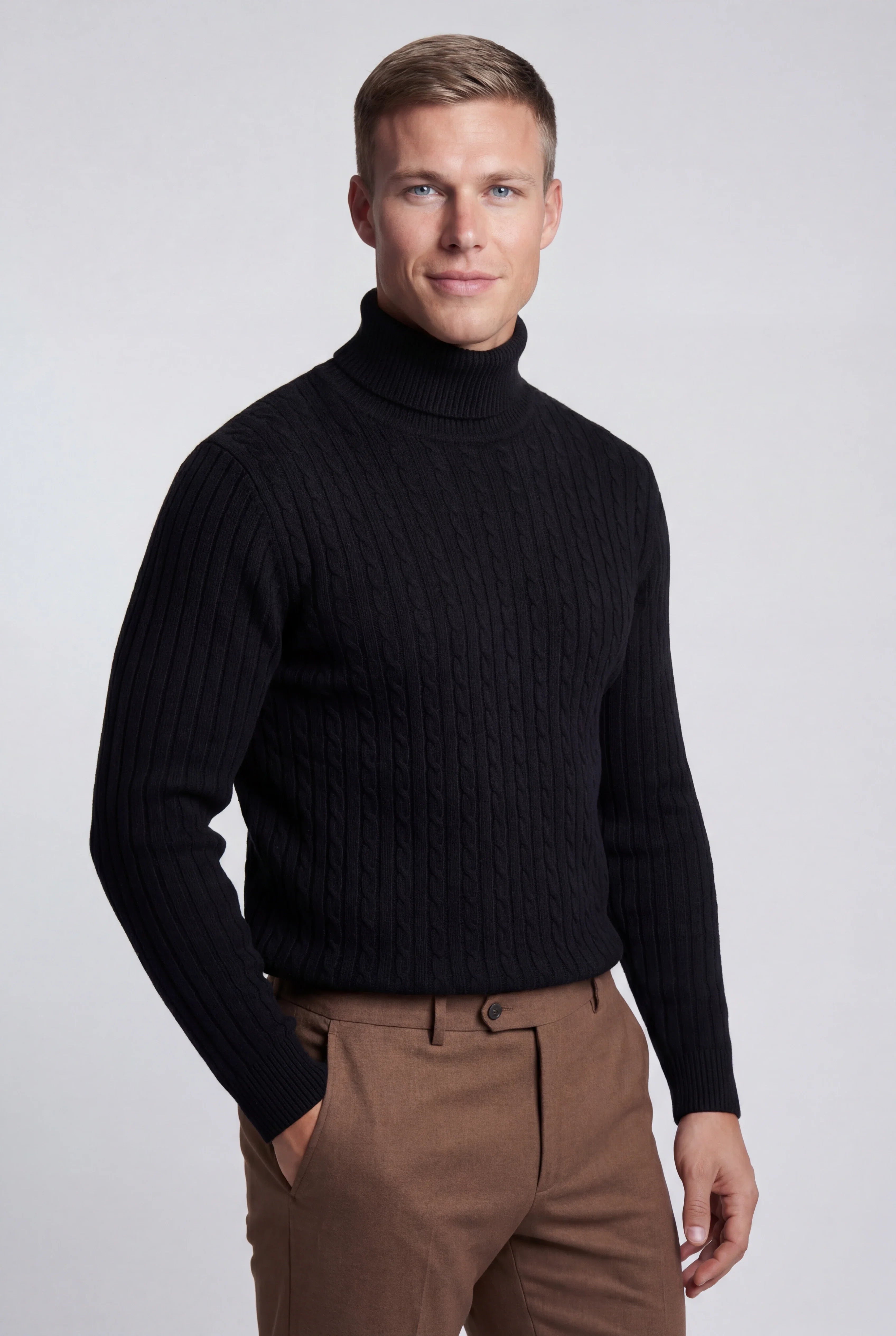 Męski Sweter z Golfem | Sweter Warkoczowy | Dzianinowy Golf Męski | Regularny Krój | Sweter na Jesień
