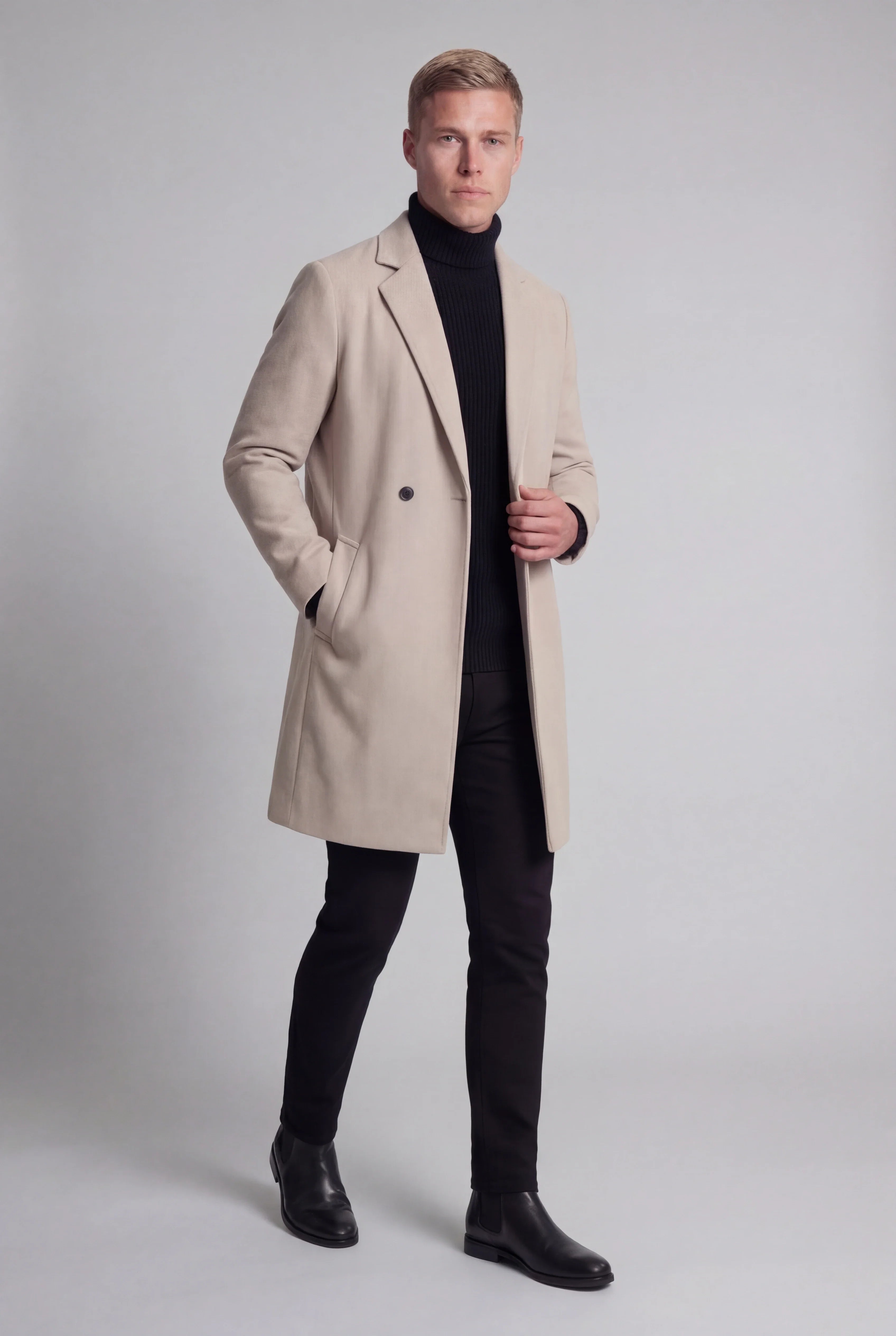Płaszcz Wełniany Męski | Elegancki Płaszcz Męski | Podwójne Zapięcie | Klasyczny Płaszcz na Jesień