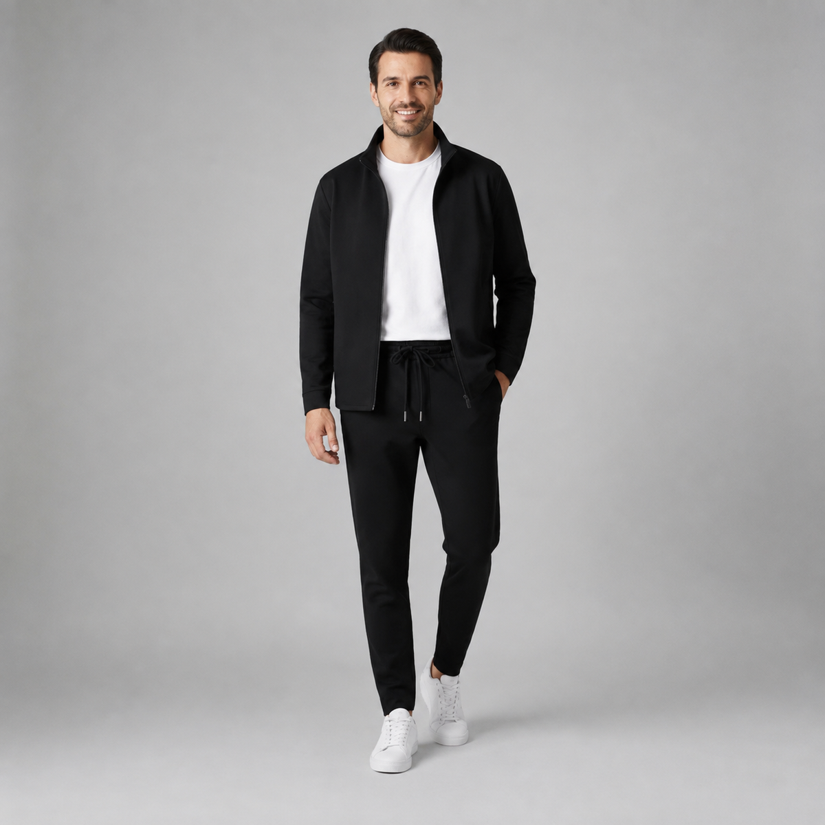Casualowy Komplet Męski | Kurtka na Zamek i Spodnie Jogger | Elegancki Zestaw Męski na Co Dzień