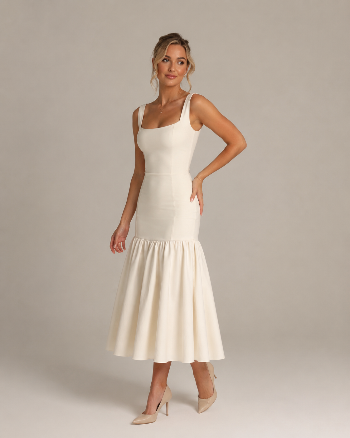 Sukienka Maxi Damska | Marszczona Spódnica | Szerokie Ramiączka | Elegancka Sukienka na Wesele
