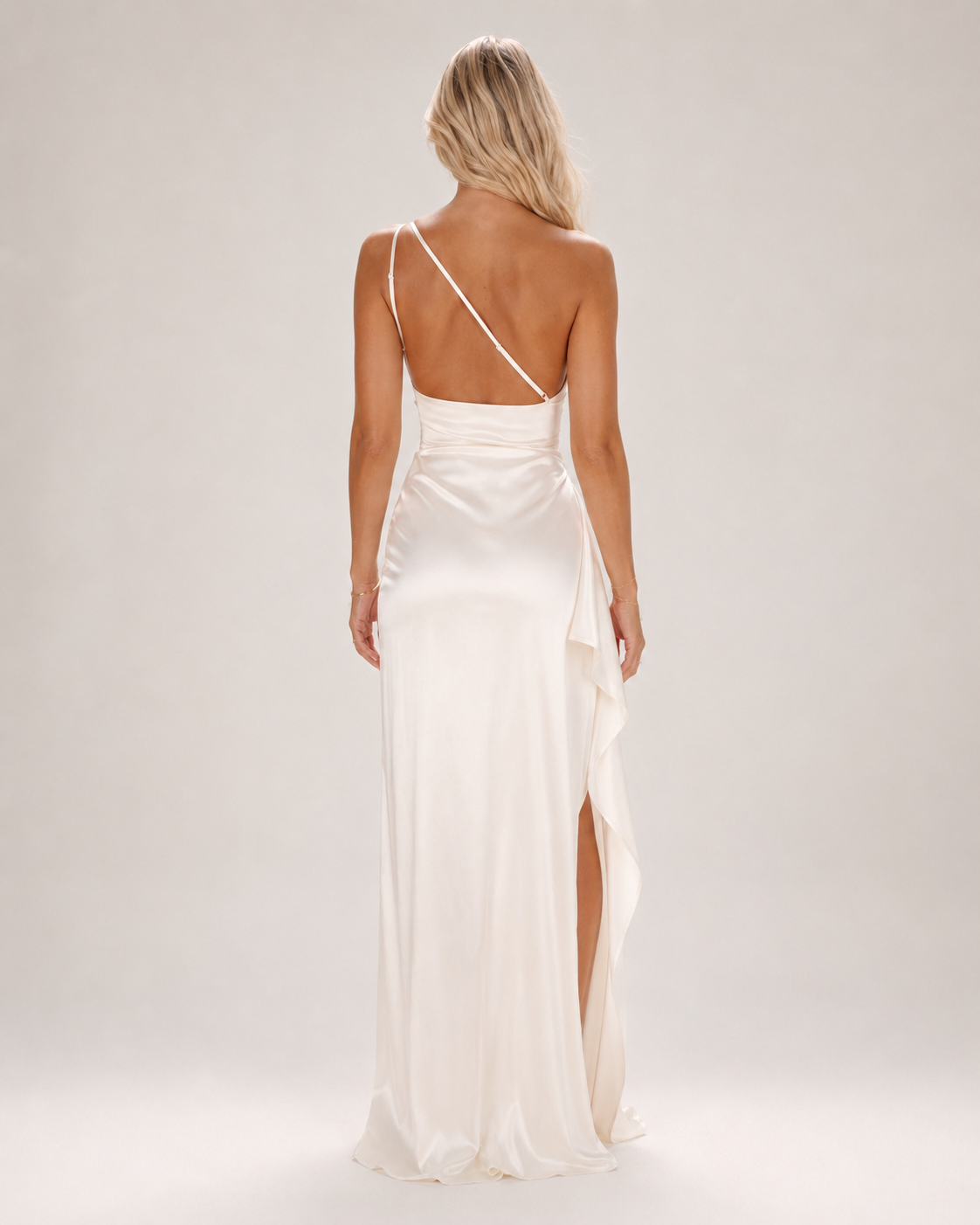 Sukienka Wieczorowa Damska | Satynowa Sukienka Maxi | Na Jedno Ramię | Wysokie Rozcięcie | Elegancka Sukienka