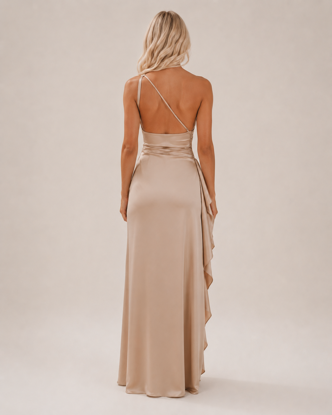 Sukienka Wieczorowa Damska | Satynowa Sukienka Maxi | Na Jedno Ramię | Wysokie Rozcięcie | Elegancka Sukienka