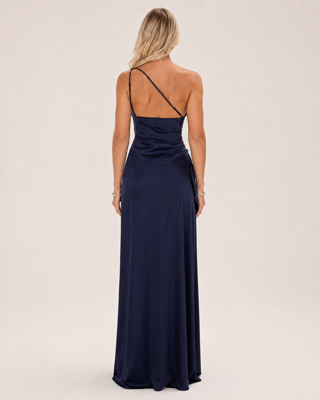 Sukienka Wieczorowa Damska | Satynowa Sukienka Maxi | Na Jedno Ramię | Wysokie Rozcięcie | Elegancka Sukienka