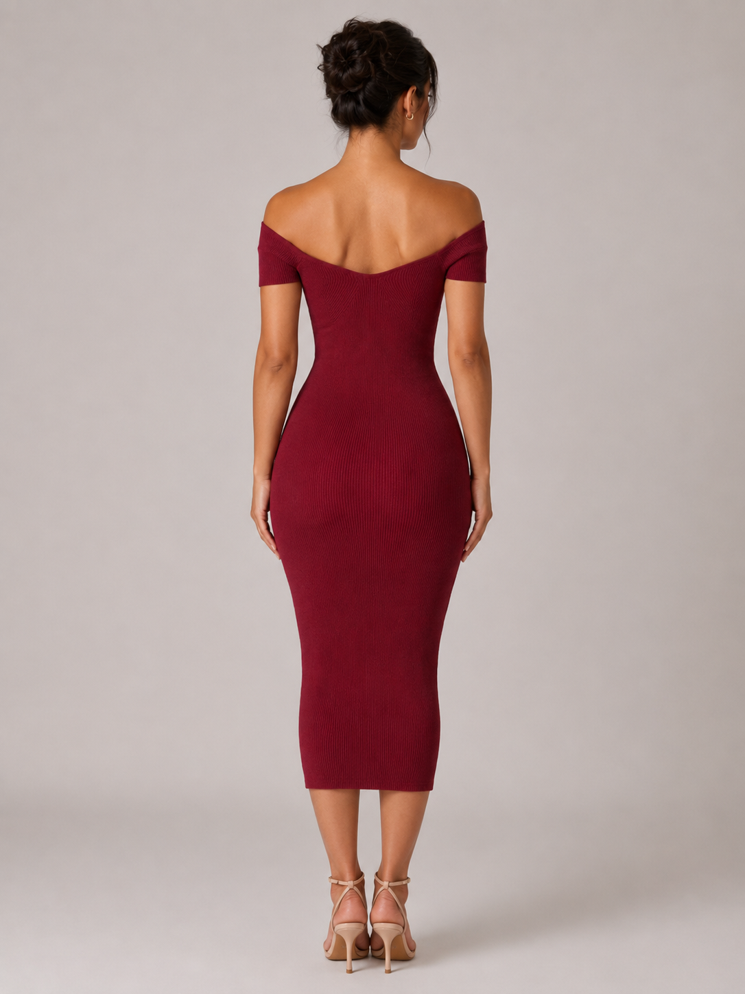 Prążkowana Sukienka Maxi Damska | Dopasowany Krój | Spódnica A-Line | Elegancka Długa Sukienka