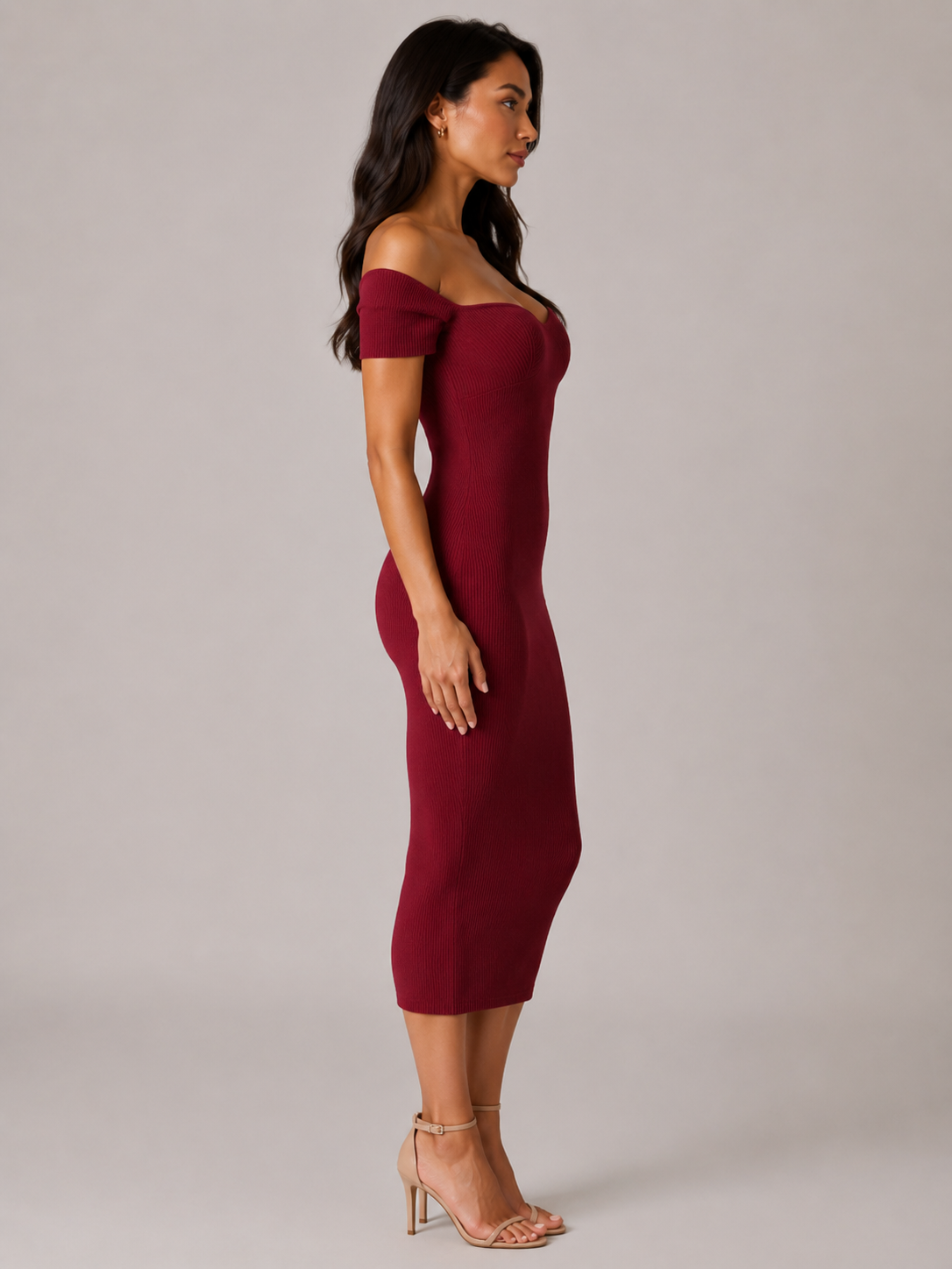 Prążkowana Sukienka Maxi Damska | Dopasowany Krój | Spódnica A-Line | Elegancka Długa Sukienka