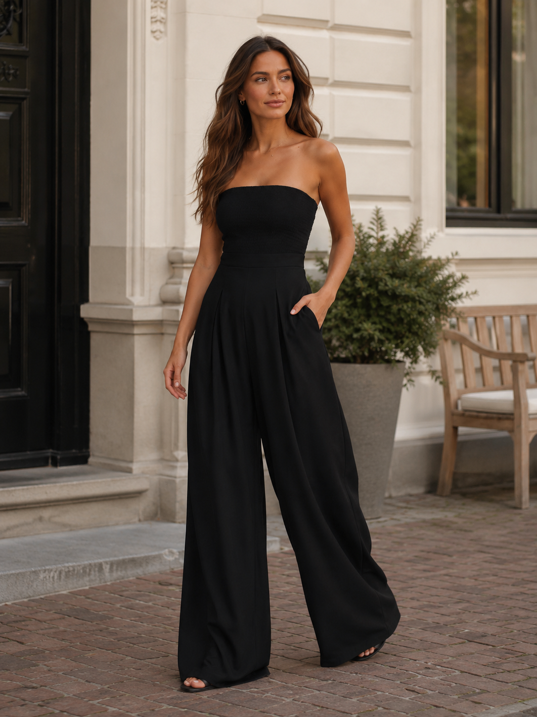 Kombinezon Damski Bez Ramiączek | Elegancki Kombinezon | Długie Nogawki | Kombinezon Wieczorowy