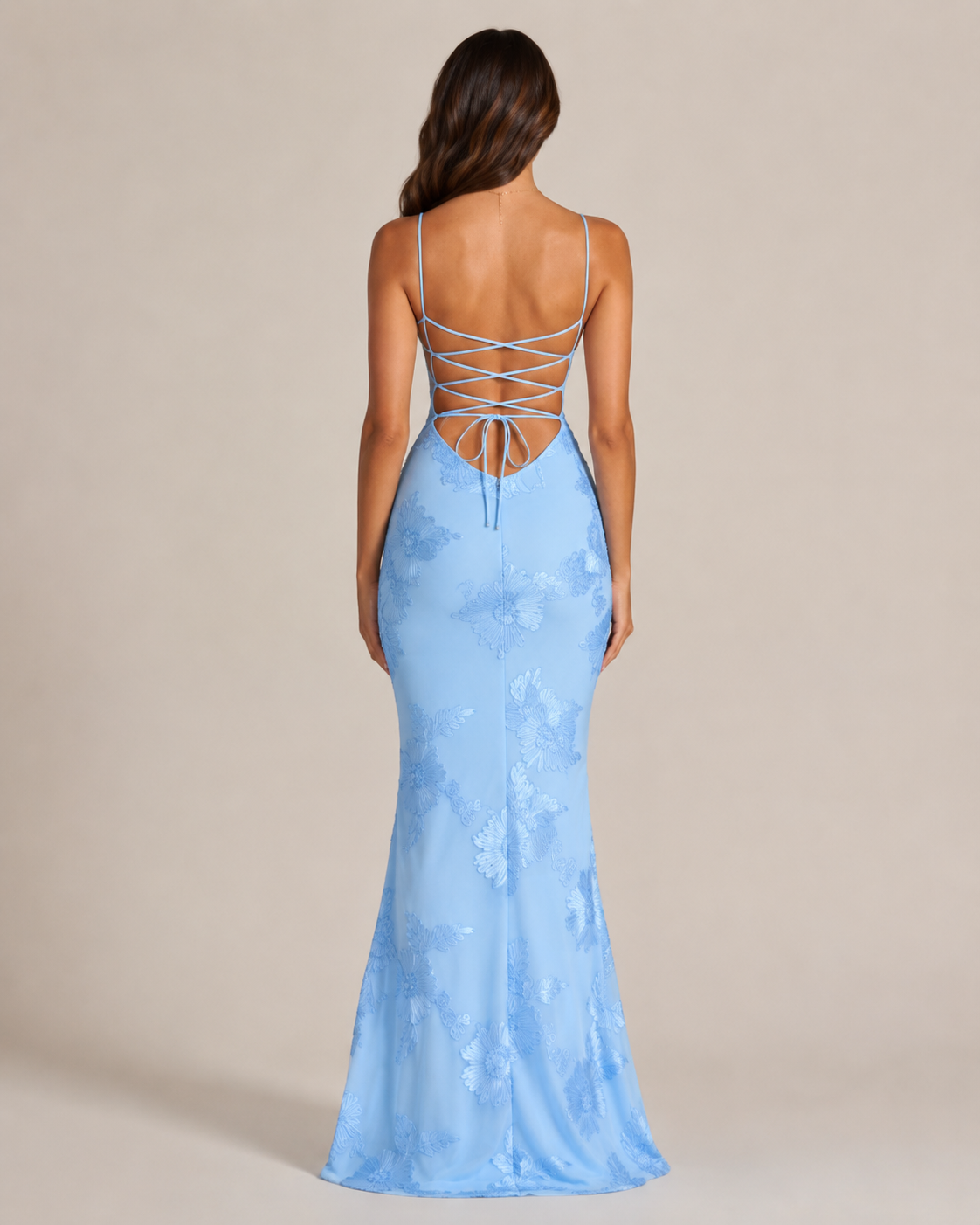 Brokatowa Sukienka Maxi | Sukienka Wieczorowa Damska | Odkryte Plecy | Regulowane Ramiączka | Na Wesele