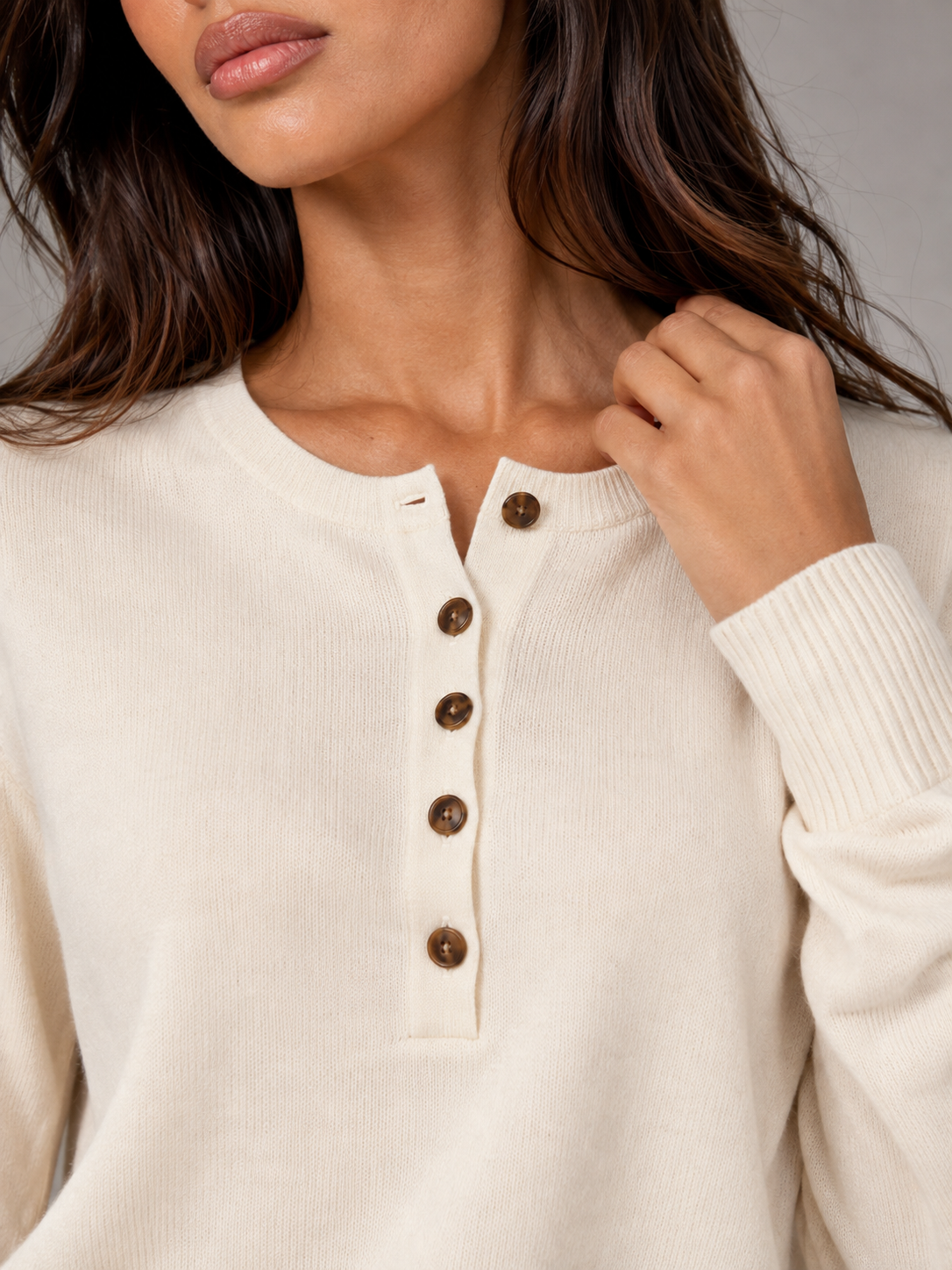 Sweter Damski Henley | Dzianinowy Sweter z Guzikami | Miękki Sweter Damski | Sweter do Pracy i na Co Dzień