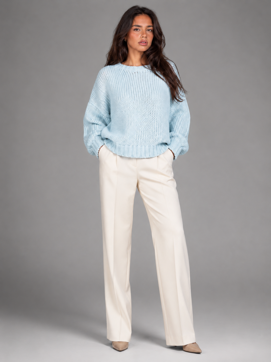 Różowy Sweter Damski Oversize | Gruby Sweter Damski | Okrągły Dekolt | Ciepły Sweter Jesienny