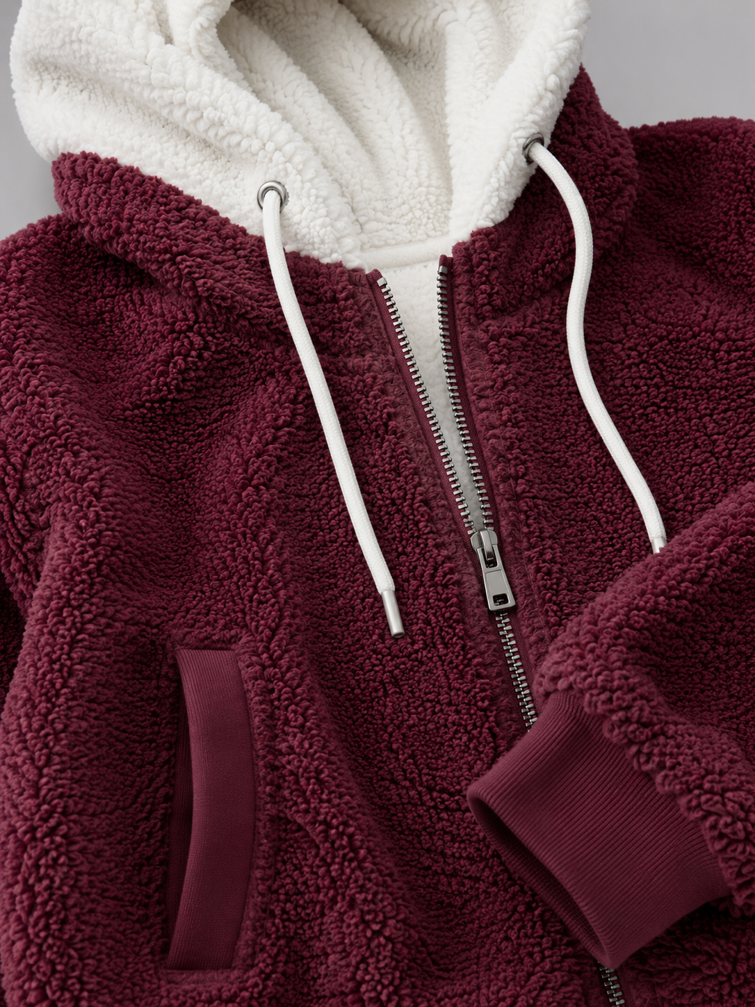 Bluza Sherpa Damska | Ocieplana Bluza z Kapturem | Polar Damski Oversize | Bluza na Zamek | Jesień Zima