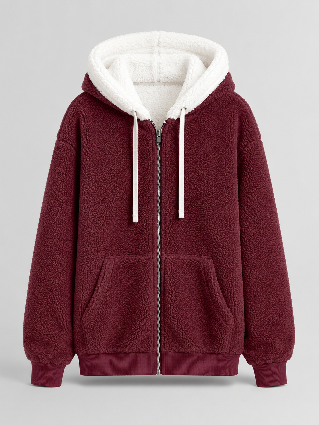 Bluza Sherpa Damska | Ocieplana Bluza z Kapturem | Polar Damski Oversize | Bluza na Zamek | Jesień Zima