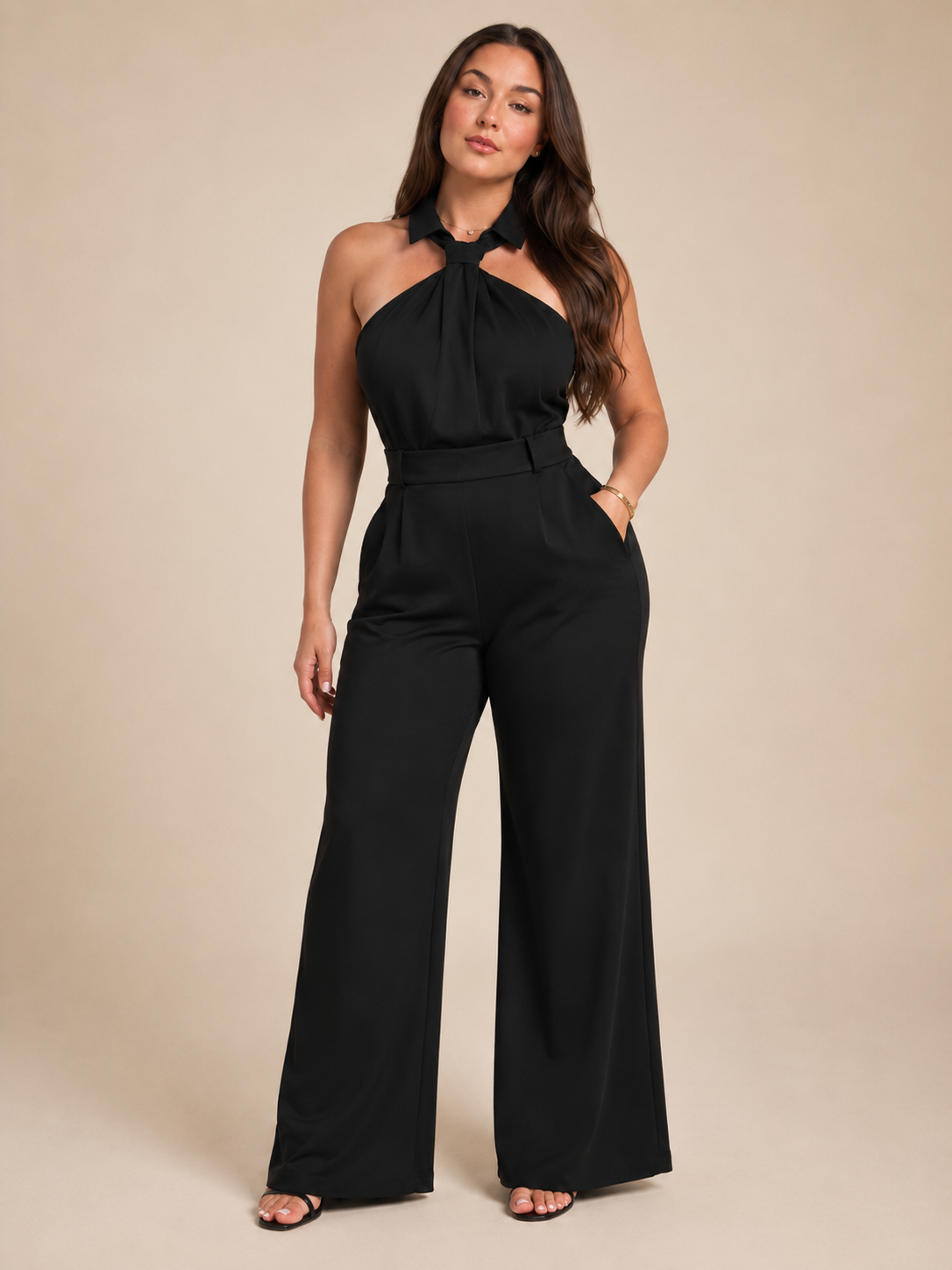 Kombinezon Damski Halter | Spodnie Palazzo | Szerokie Nogawki | Elegancki Kombinezon Damski