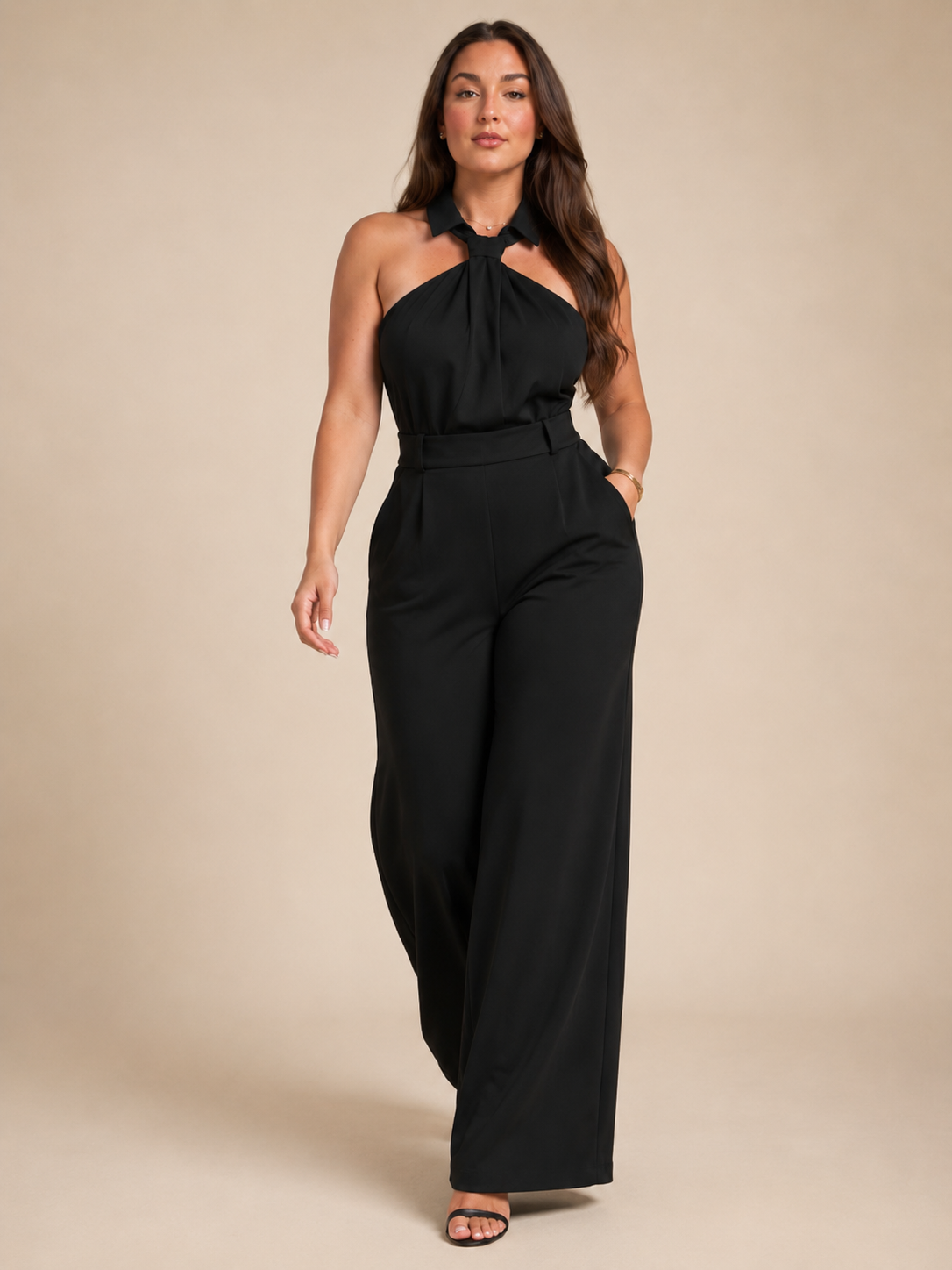 Kombinezon Damski Halter | Spodnie Palazzo | Szerokie Nogawki | Elegancki Kombinezon Damski