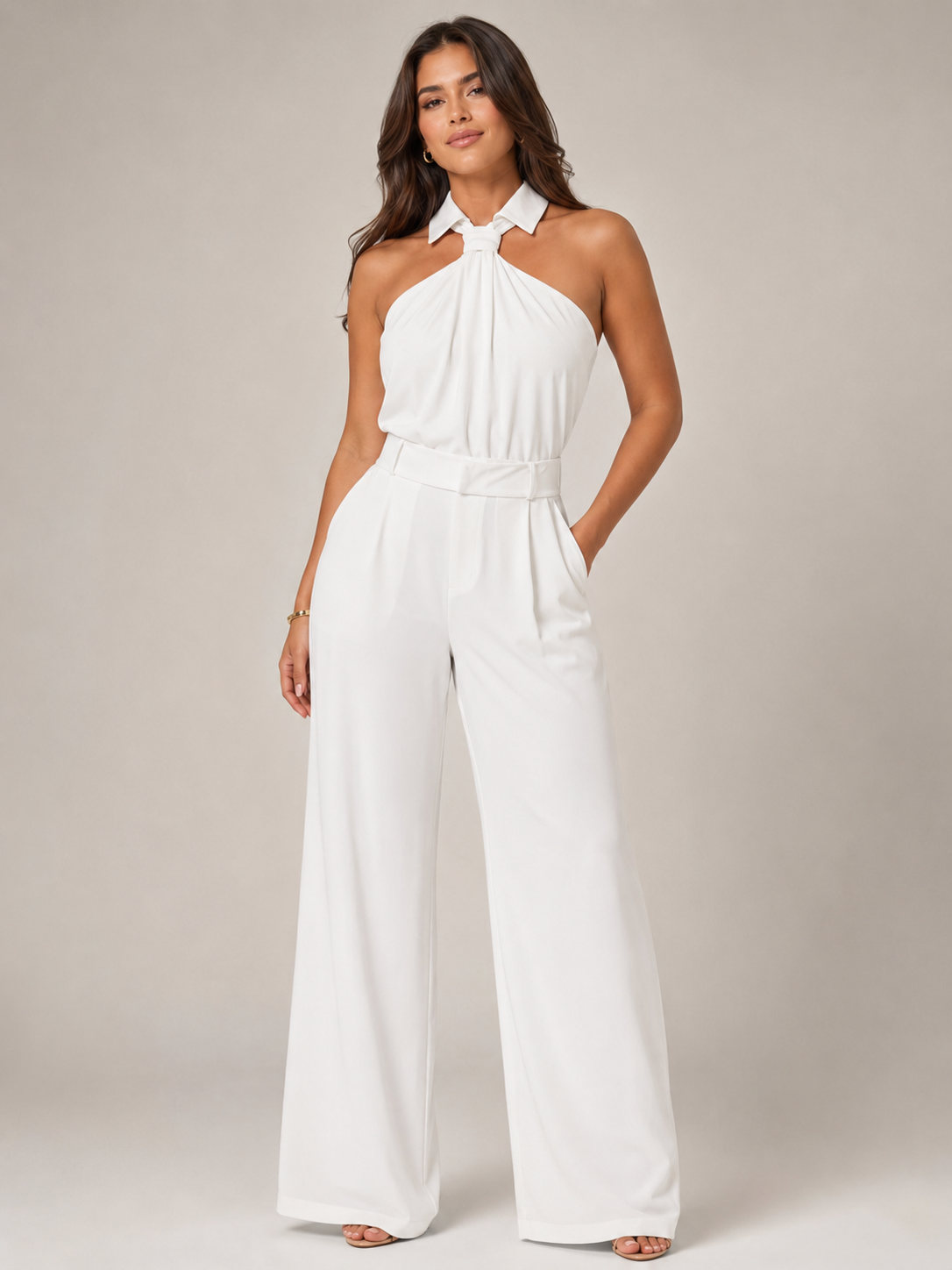 Kombinezon Damski Halter | Spodnie Palazzo | Szerokie Nogawki | Elegancki Kombinezon Damski