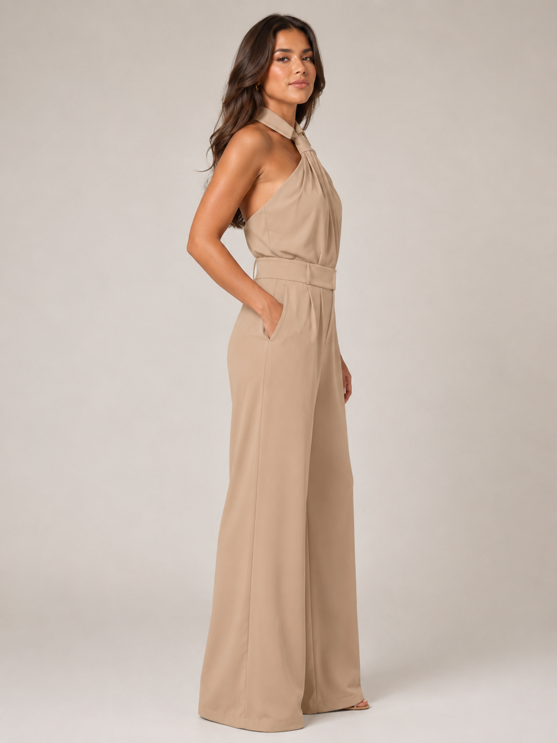 Kombinezon Damski Halter | Spodnie Palazzo | Szerokie Nogawki | Elegancki Kombinezon Damski