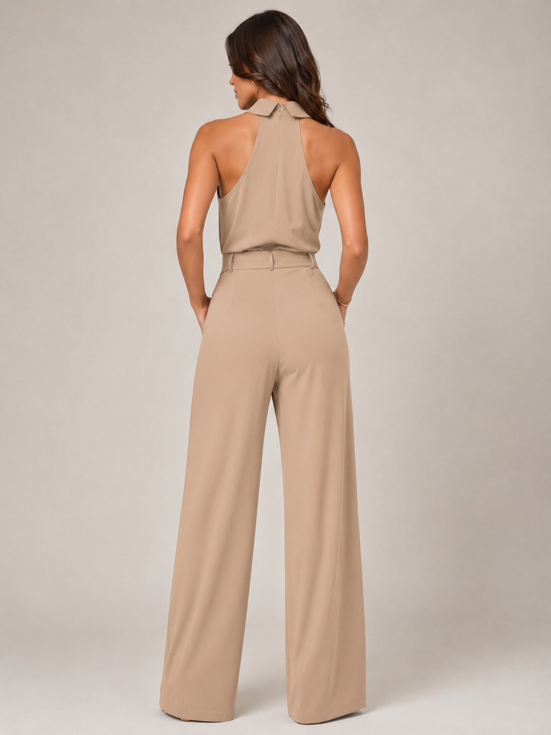 Kombinezon Damski Halter | Spodnie Palazzo | Szerokie Nogawki | Elegancki Kombinezon Damski