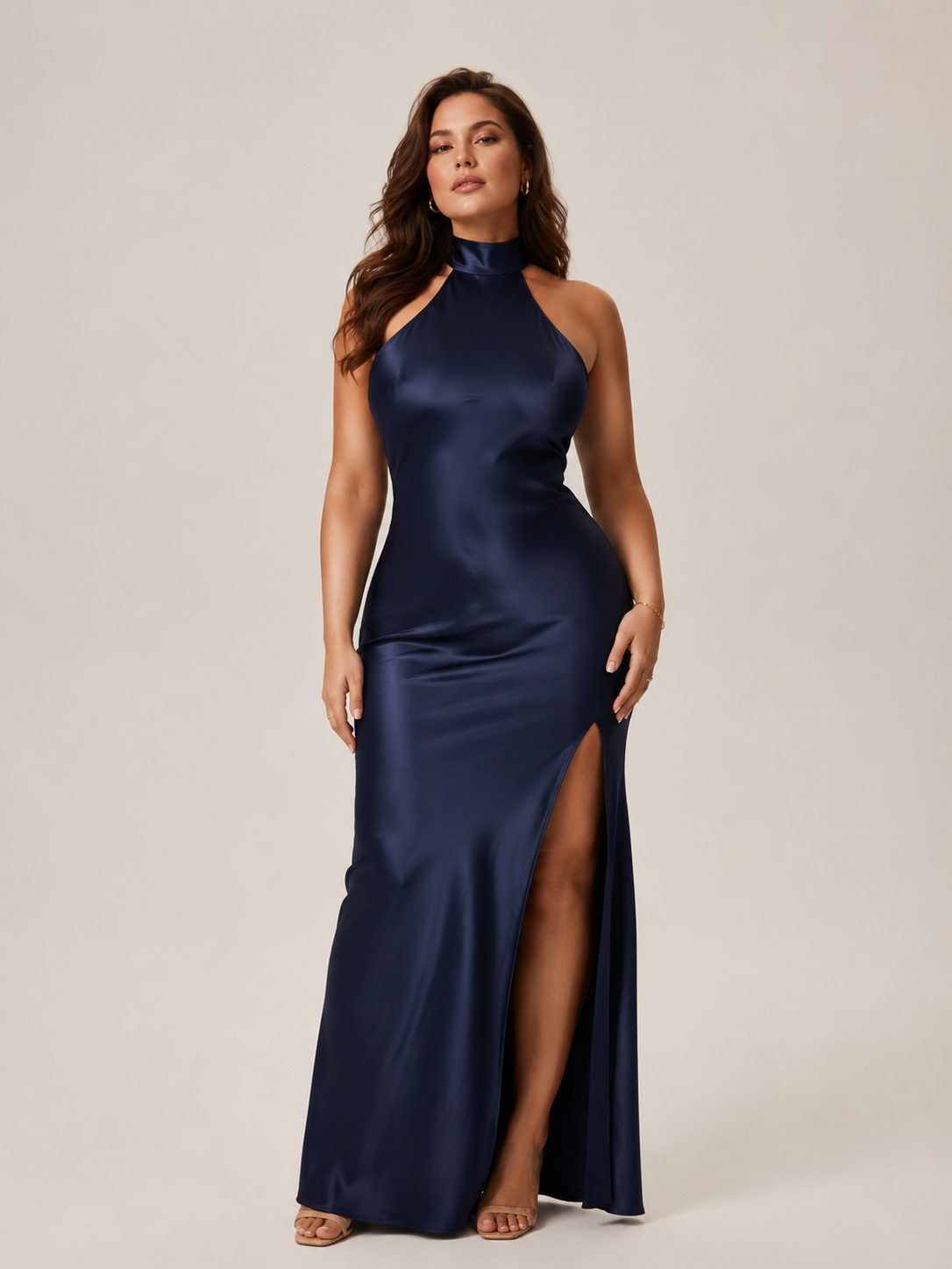 Sukienka Maxi Damska | Halter | Odkryte Plecy | Boczne Rozcięcie | Elegancka Sukienka na Wesele